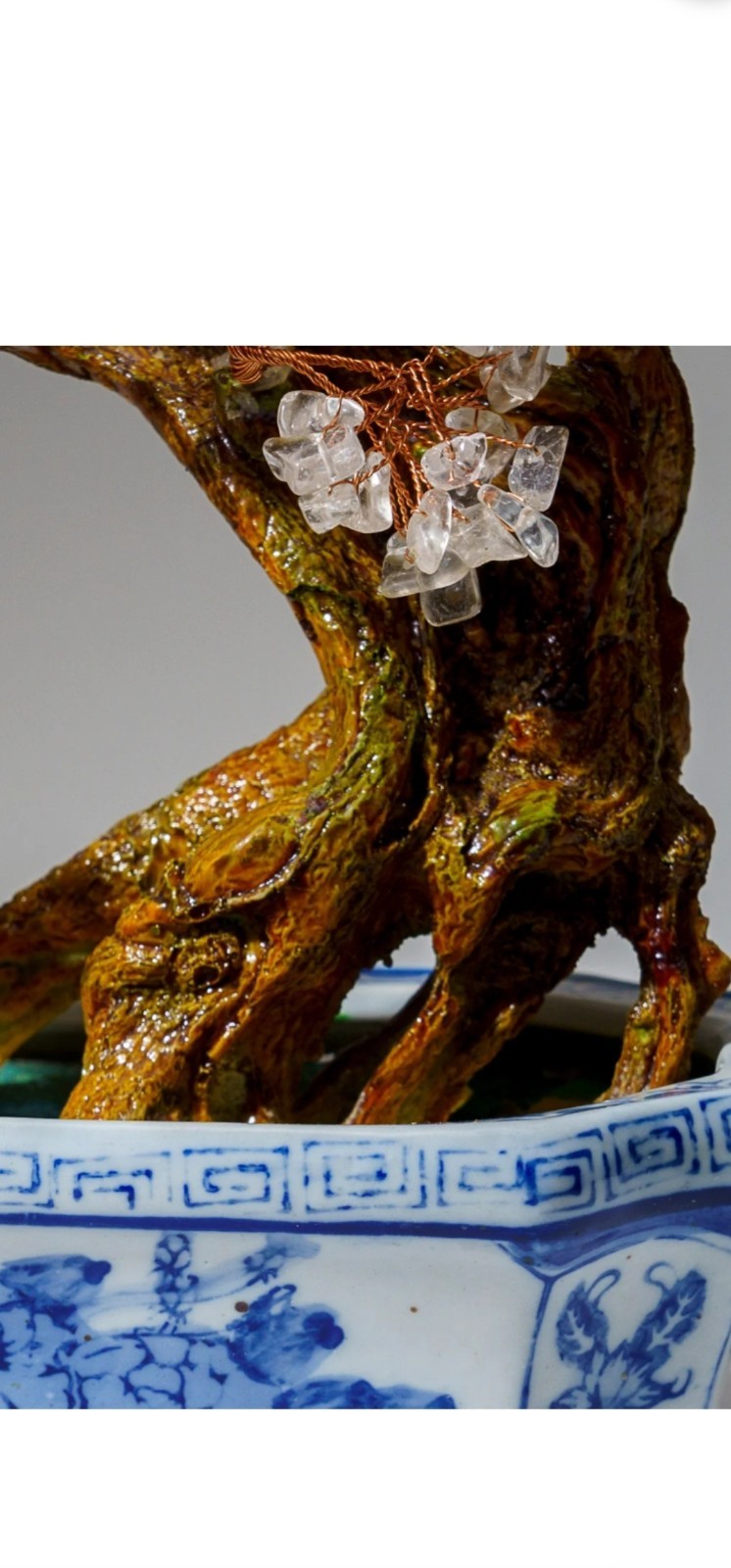 Genuine Quartz Gemstone Bonsai Tree in a Ceramic Pot (12” Tall)