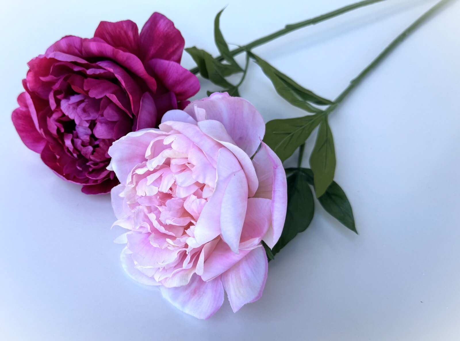 Peony Flower Stem Fuchsia Pink Faux Silk Flowers Artificial Peonies Light Pink