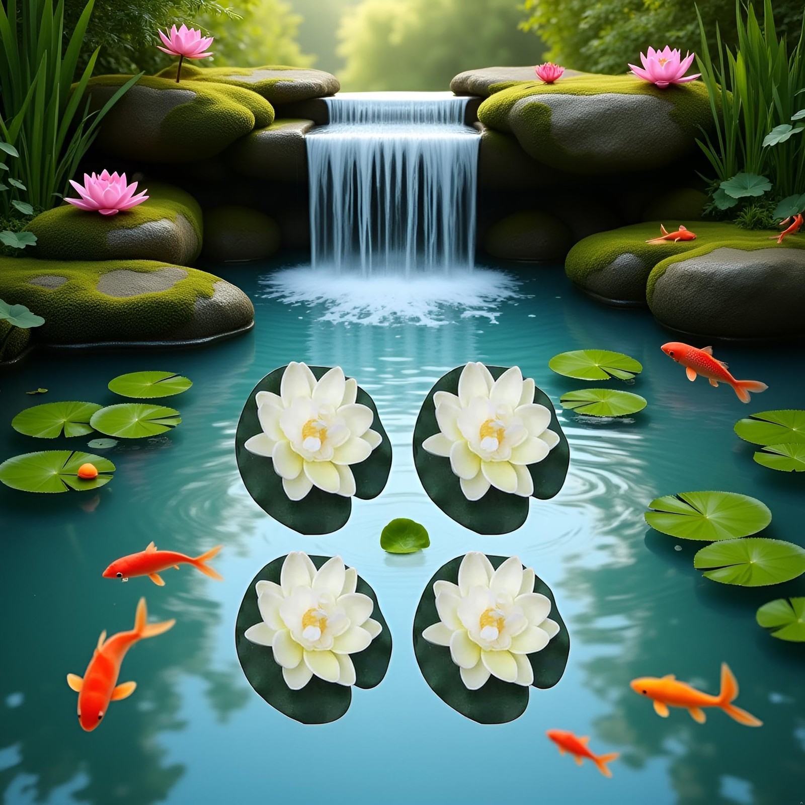4 Pieces Artificial Floating Lotus Flowers with Lily Pads, Decorative Foam Wa…