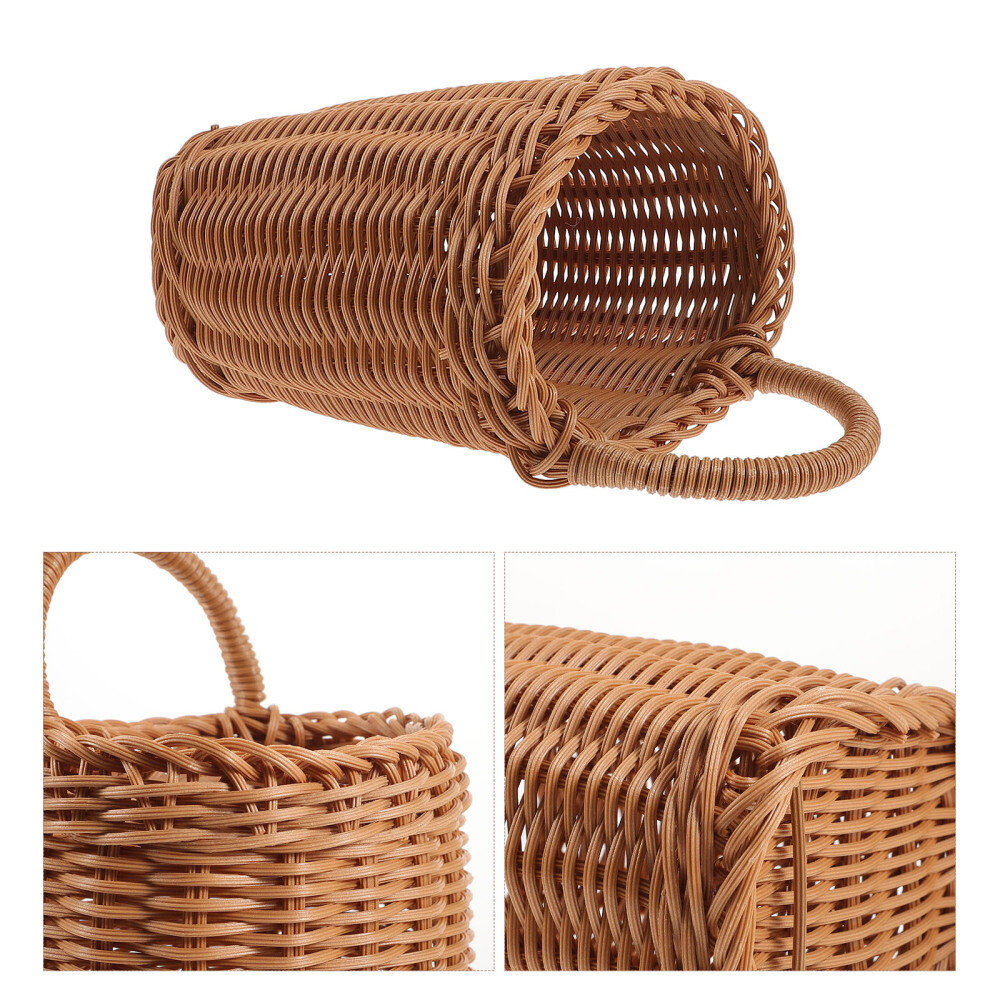 Front Door Basket Wall Hanging Baskets for Storage Rattan Home Brown Flower