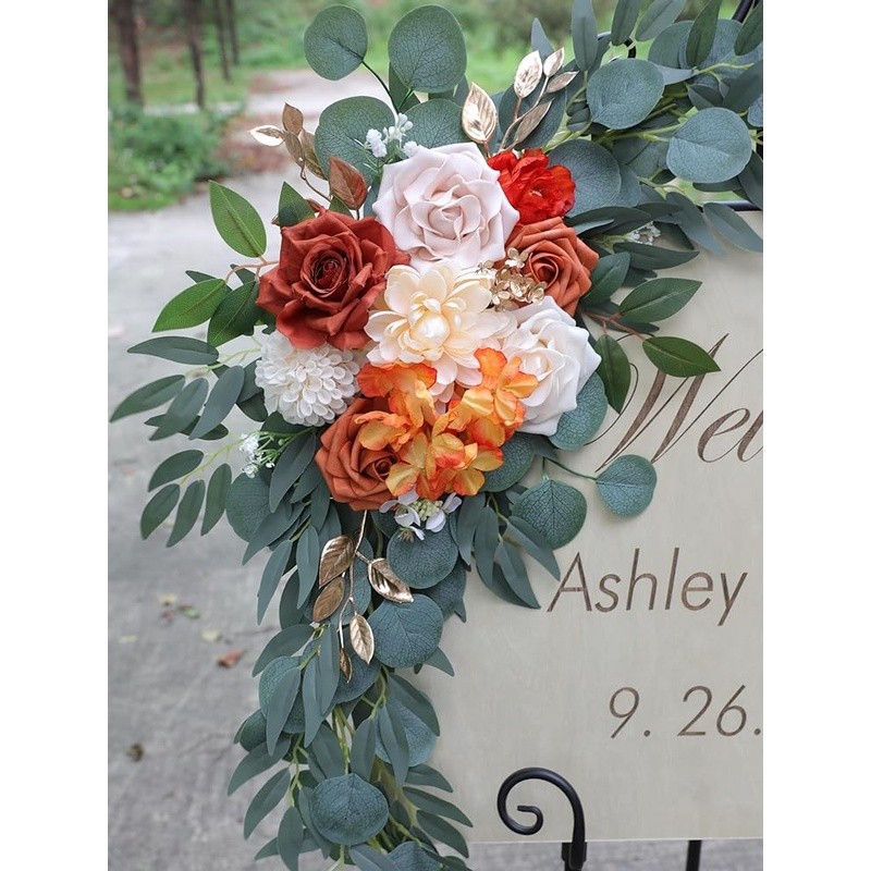 Burnt Orange Wedding Arch Flowers Kit Artificial Floral Decoration Easy Install