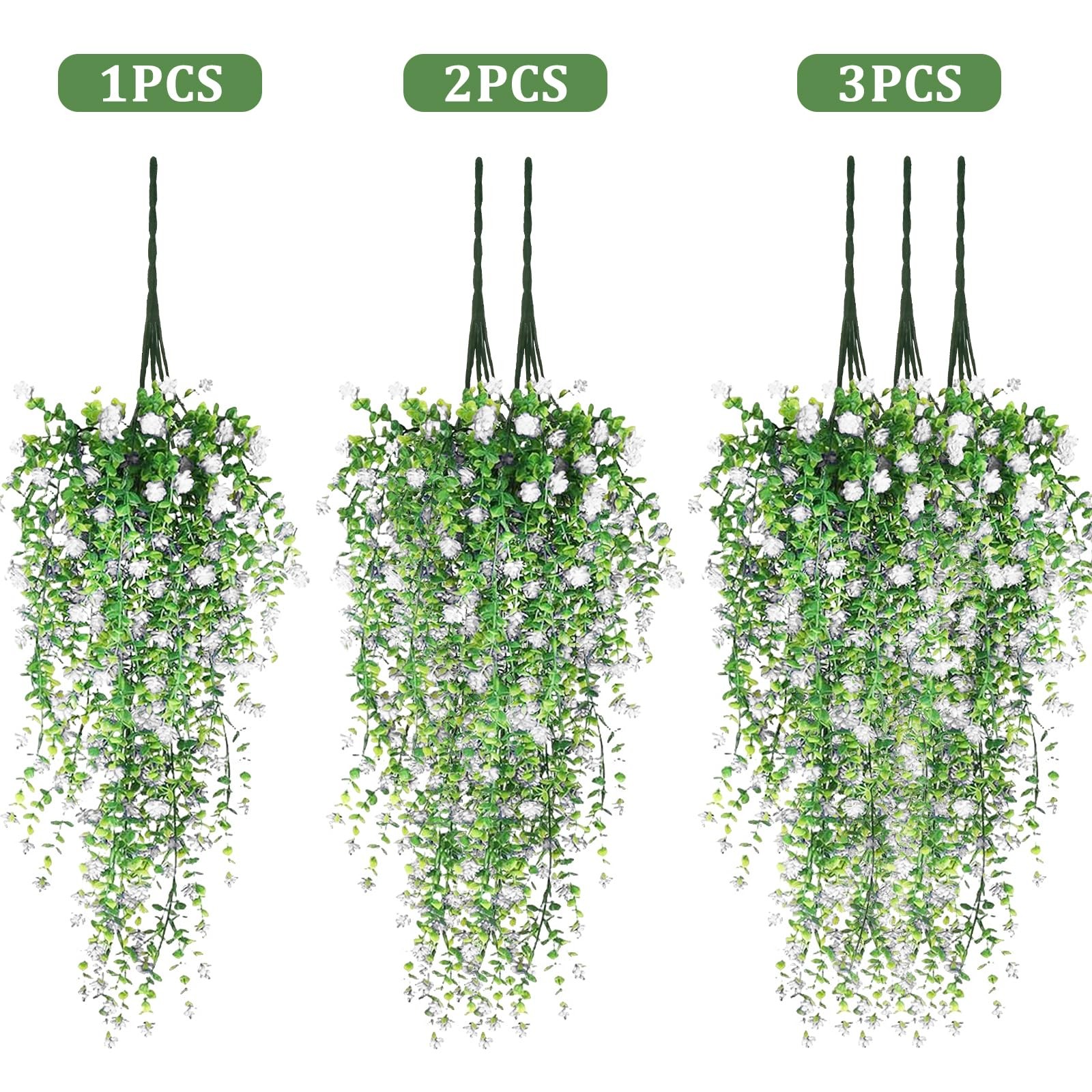 Artificial Hanging Flowers, 3 Pcs Fake Hanging Plants Artificial Vines for Ou…