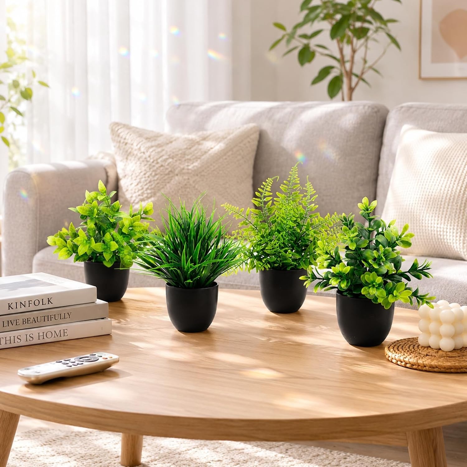 4 Pack Mini Artificial Plants Fake Potted Plants for Home Office Bathroom She…