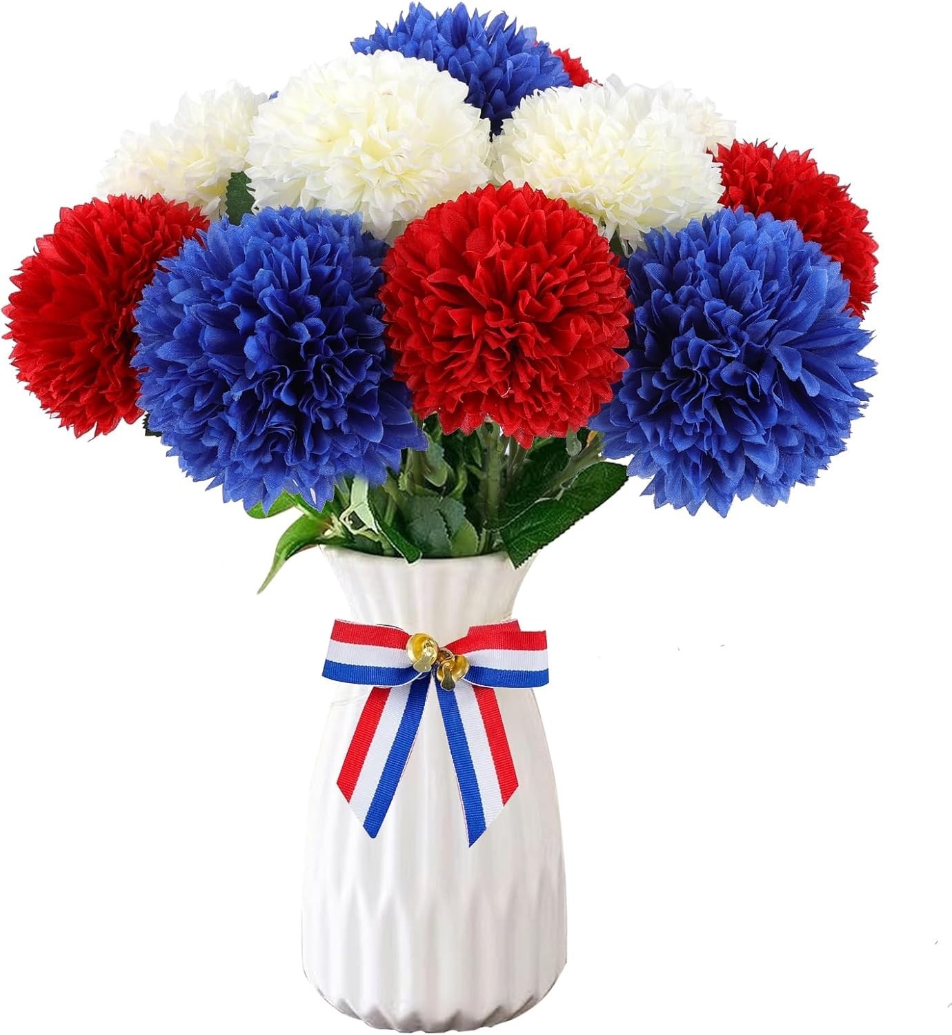 Realistic Silk Chrysanthemums – 12 Count Red, White & Blue – Indoors/Outdoors