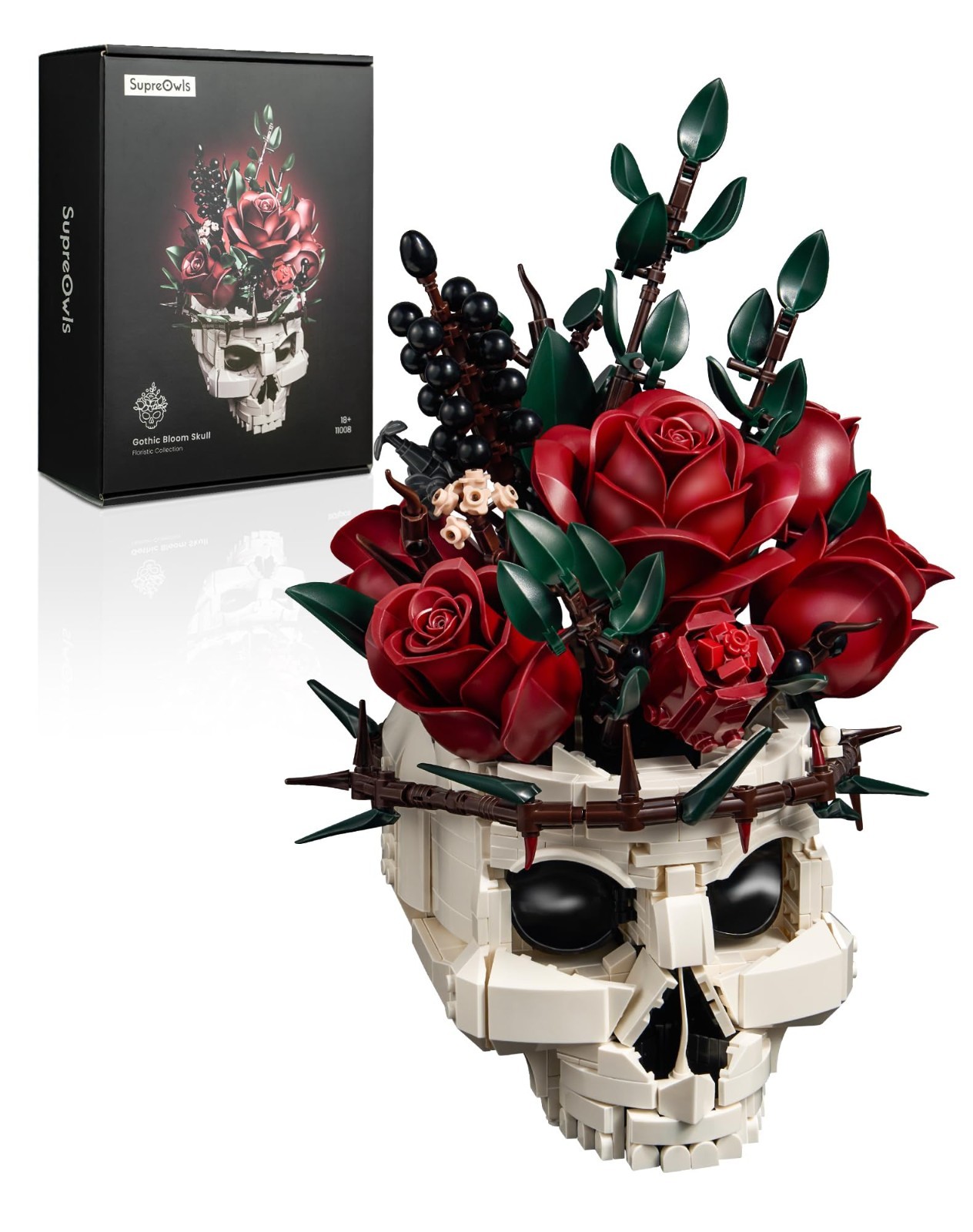 Skull Roses Flower Bouquet Building Set – Gothic Home Decor Kit for Adults, Gift