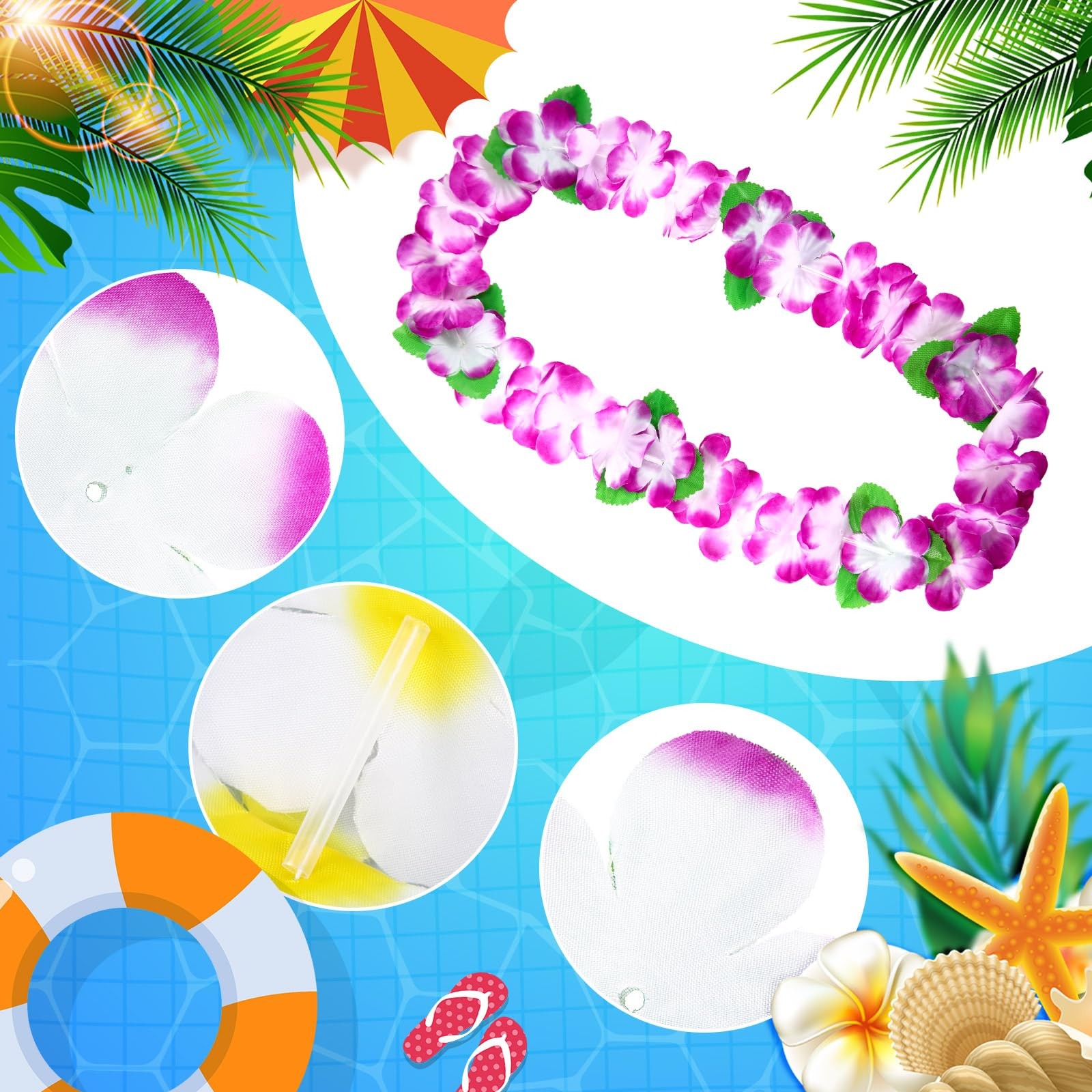 24 Counts Purple White Hawaiian Leis Necklace Tropical Flower Lei Floral Luau…