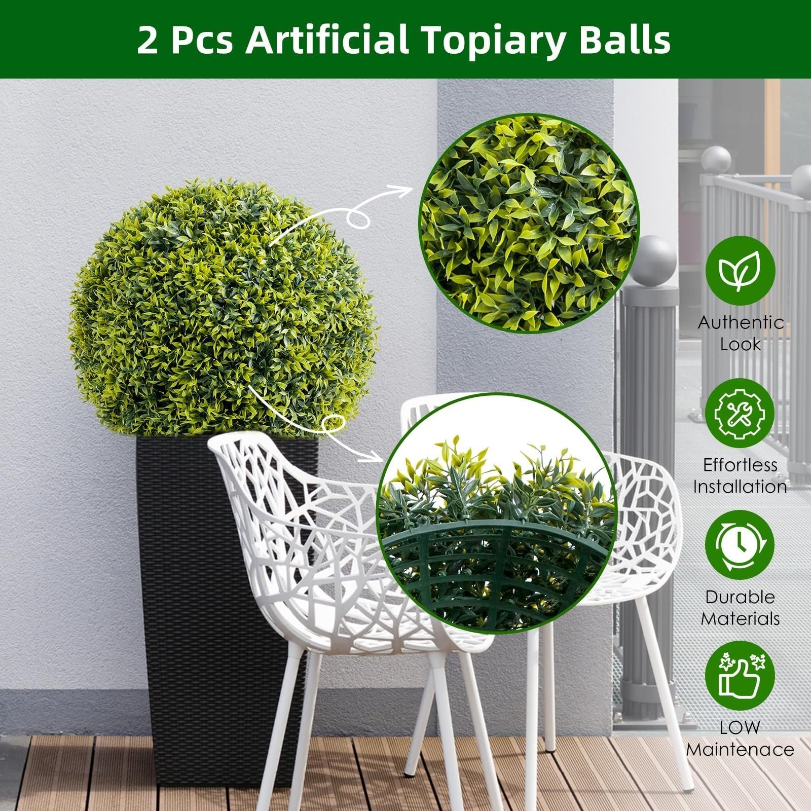 2PCS 42cm Artificial Plant Topiary Balls UV Resistant Faux Boxwood Balls Decor