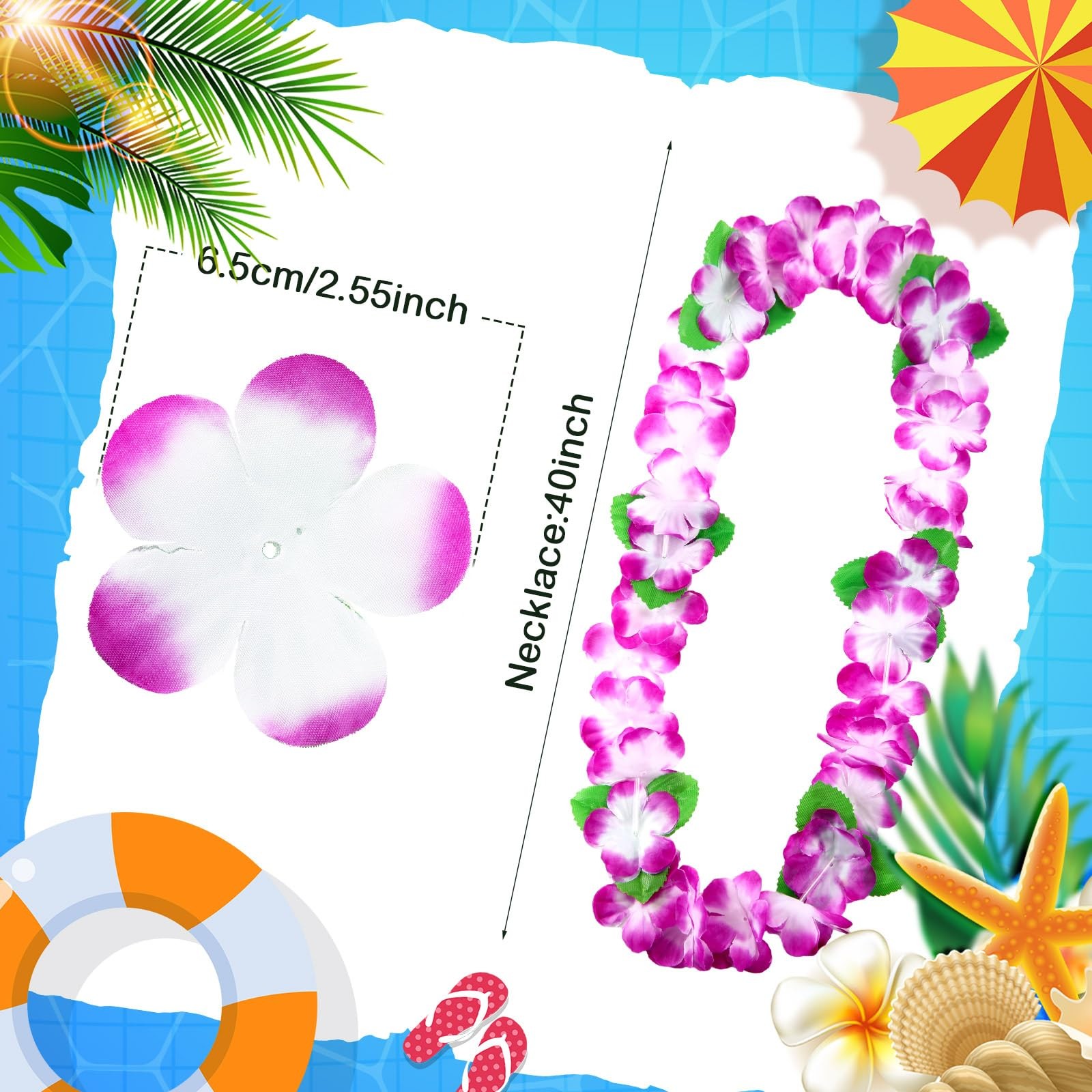24 Counts Purple White Hawaiian Leis Necklace Tropical Flower Lei Floral Luau…