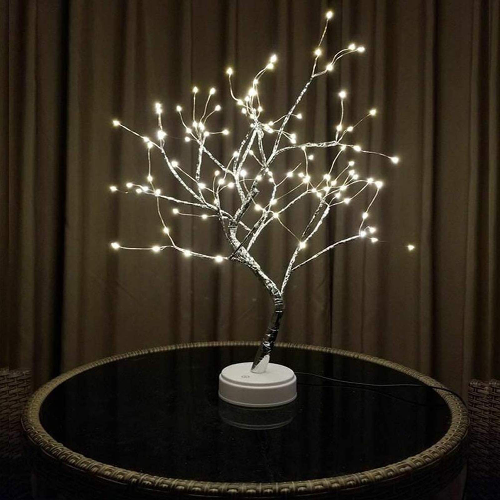 108 LED Silver Copper Wire Branch Lights, Bonsai Table Tree, USB, Battery