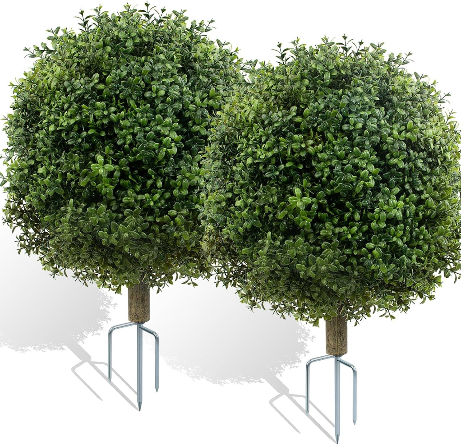 Set of 2 Artificial Boxwood Topiary Ball Trees, 27 Inch Faux Boxwood Bush with M