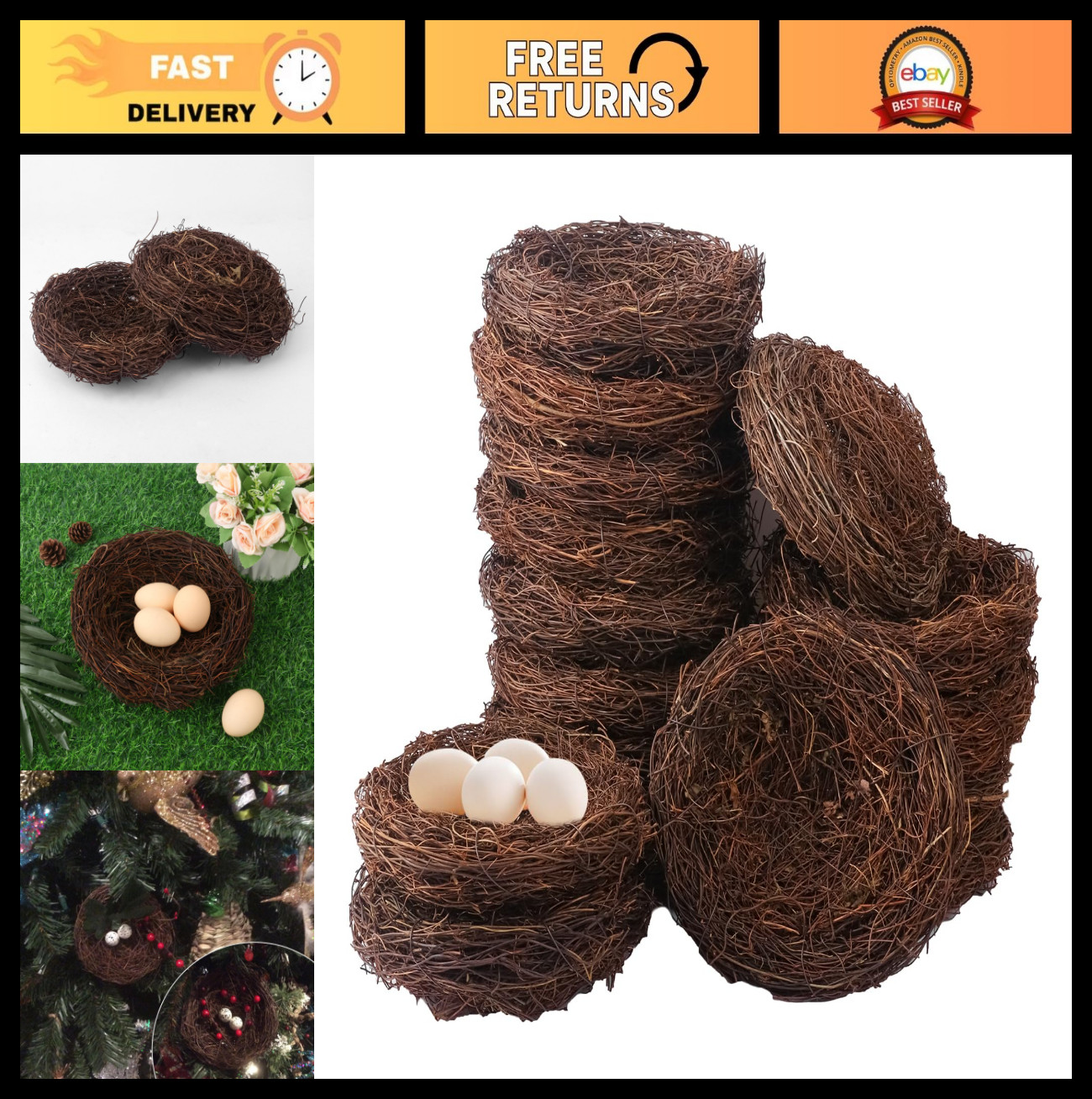 16 PCS 7.87″ Rattan Bird Nests for Crafts, DIY Decor, Holiday & Garden Projects