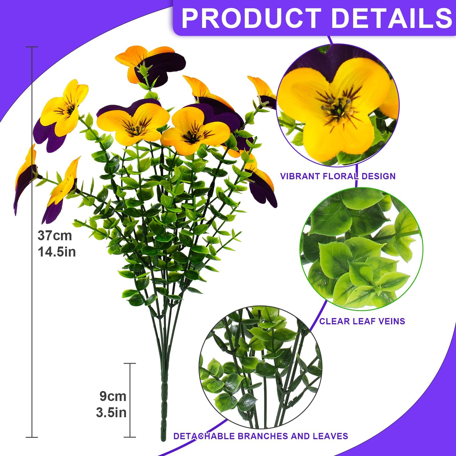2 Set Artificial Outdoor Pansies Flowers with Hanging Baskets, 2 Hanging Plan…