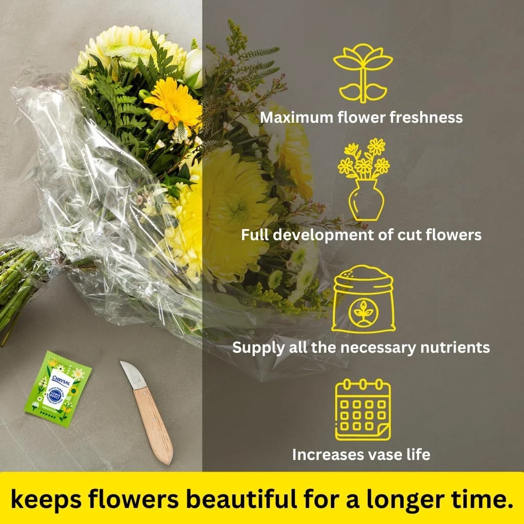 Chrysal Flower Boost – Clear Flower Food Packets for Arrangements & Bouqet (100)