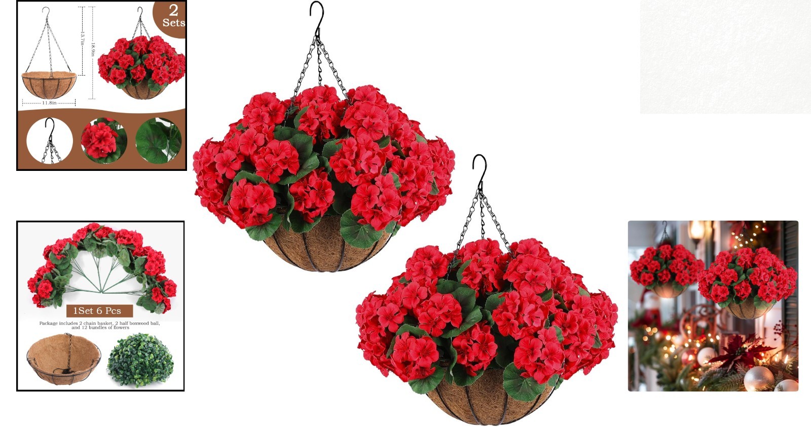 Versatile Red Geraniums with Baskets – Perfect for Christmas and All- Decor