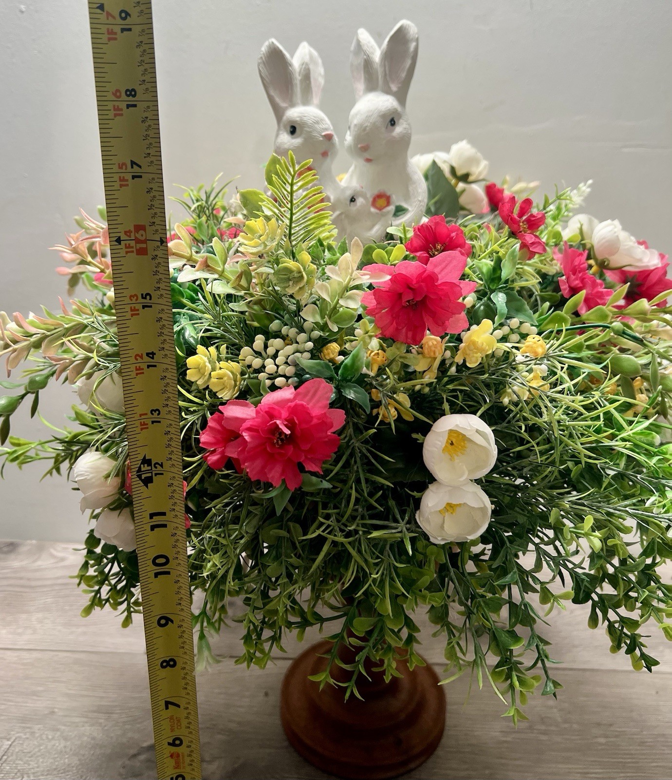 Spring Easter Candle Stick Floral Arrangement Greenery Flowers Rabbit