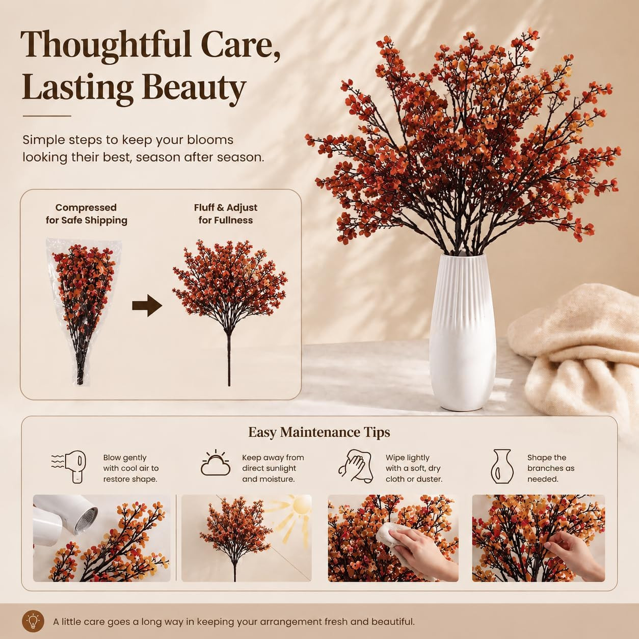 Mandy’S 6 Bundles Artificial Burnt Orange Baby’S Breath Flowers | 18.5 Inch Silk