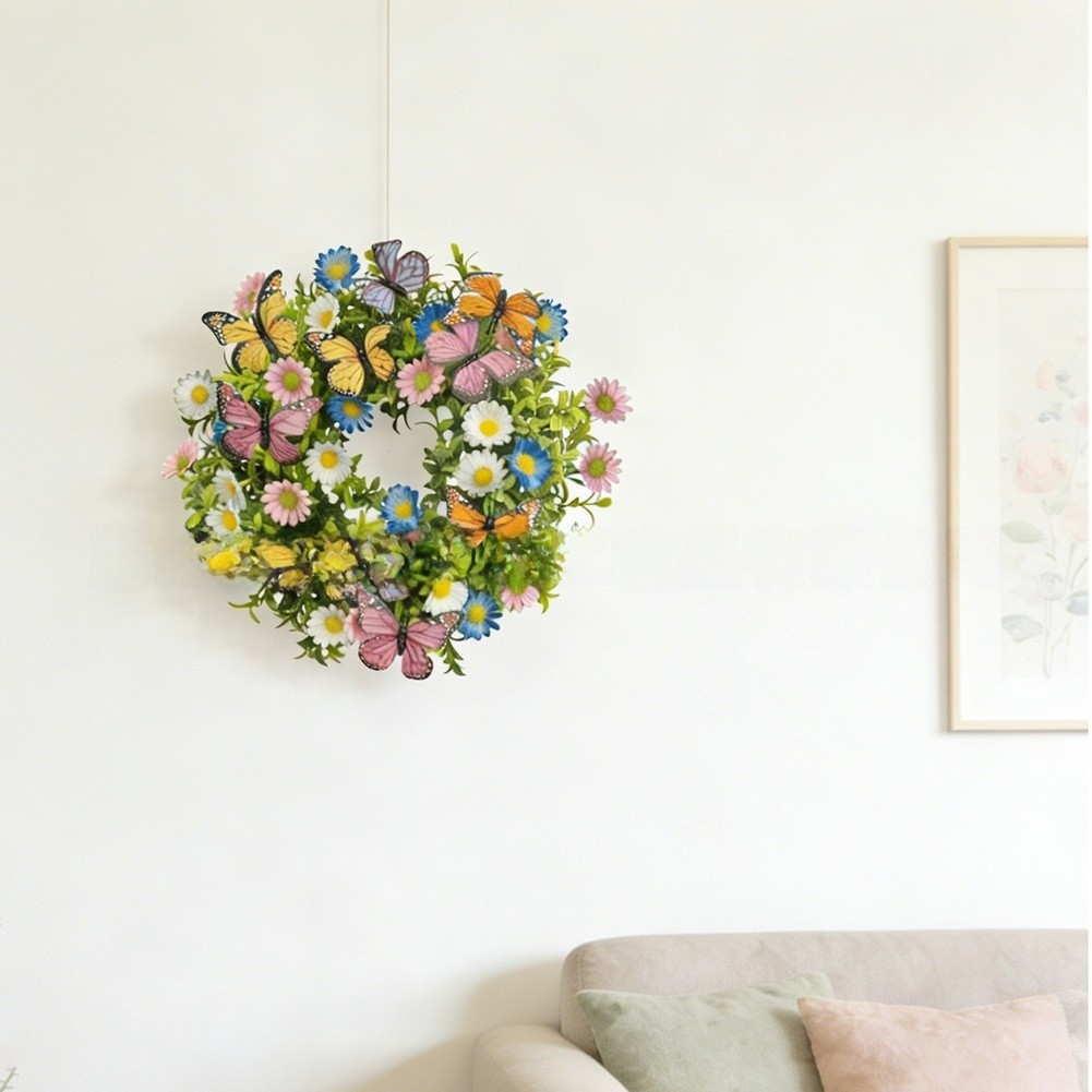 Lightweight 180g Spring Wreath Butterflies Daisies Eucalyptus 35cm For Home Use