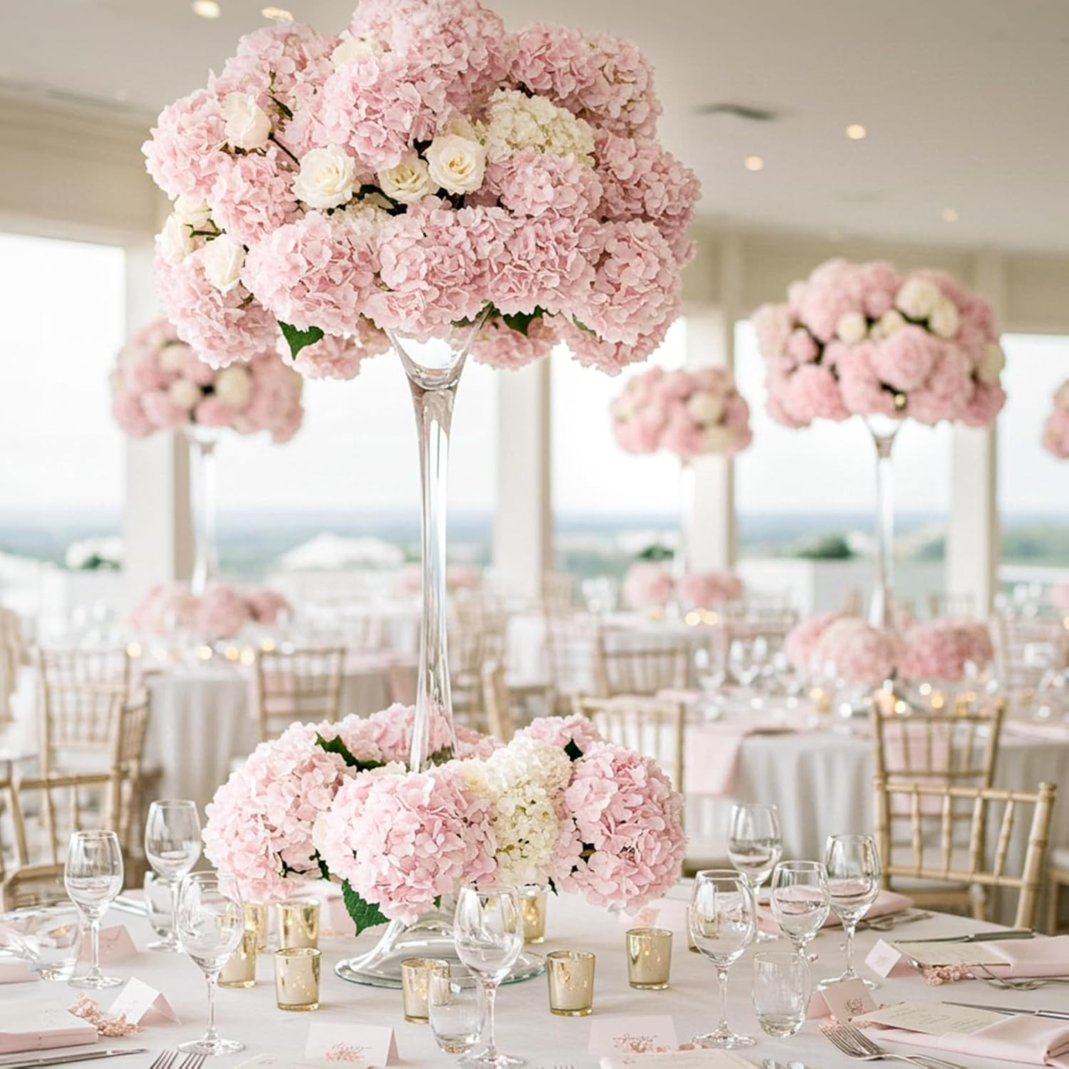 404PCS Pink Hydrangea Silk Flowers for Wedding, Home, Party Decor