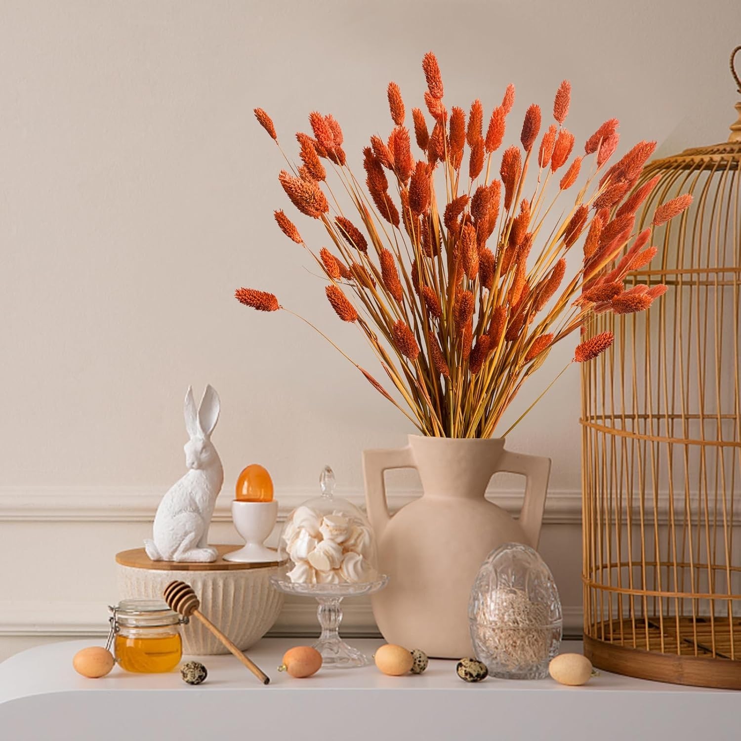 120Pcs Orange Pampas Grass Bunny Tails Dried Flowers, 17″ Dried Fall Flowers …