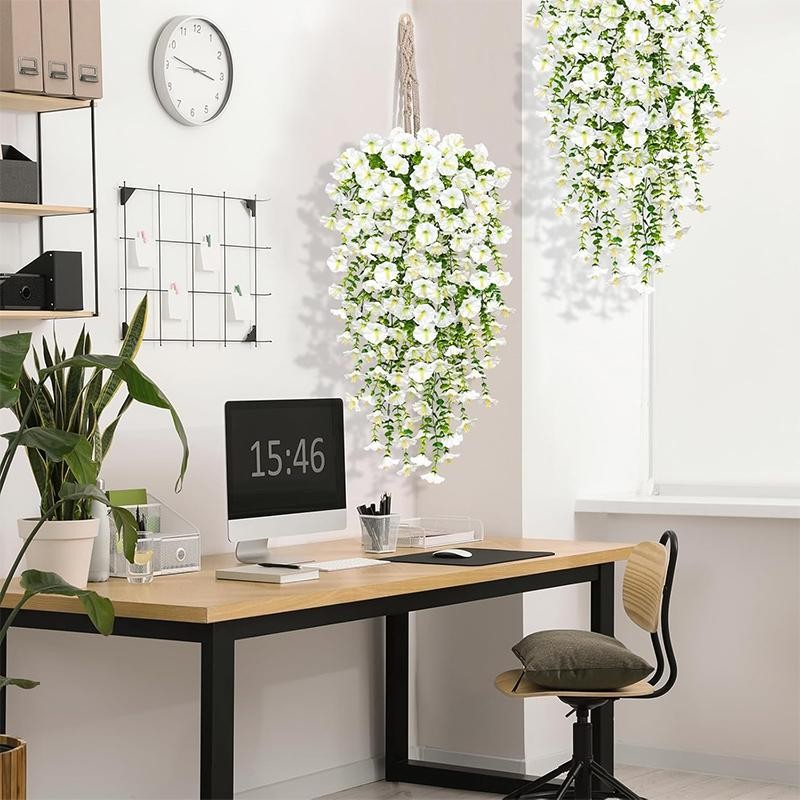 Artificial Hanging Flowers Purple Morning Glory Vines UV Resistant Decor