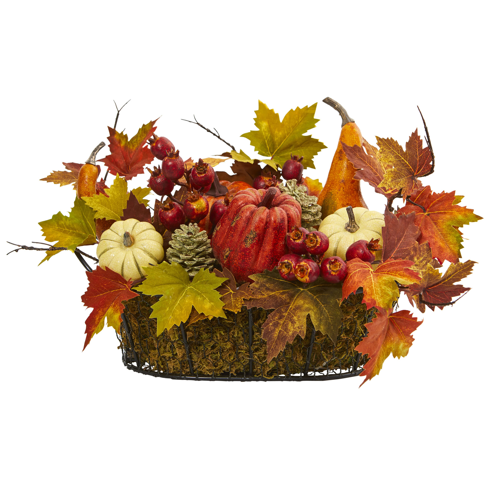 Pumpkin, Gourd, Berry and Maple Leaf Artificial Arrangement Autumn Centerpiece