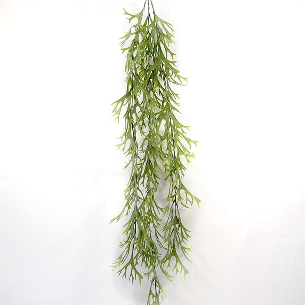 2 Pcs Artificial Staghorn Fern Hanging Bush Fake Frosted Stag Horn Vine Fern …