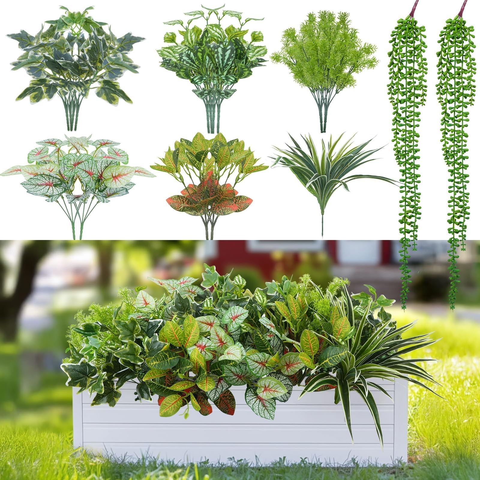 Luabue 17Pcs Artificial Greenery for Outdoors UV Resistant, Faux Greenery for…