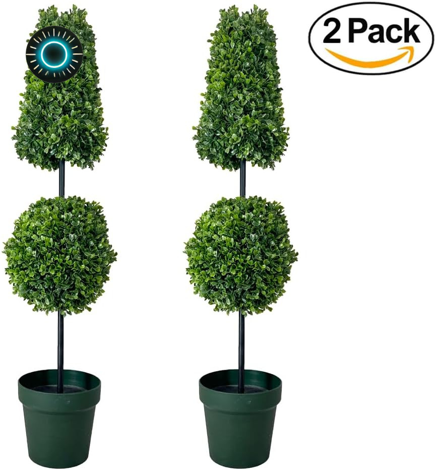 Admired By Nature 38 Inch Artificial Topiary Plant Tree 2 Ball-Shape Faux Top…