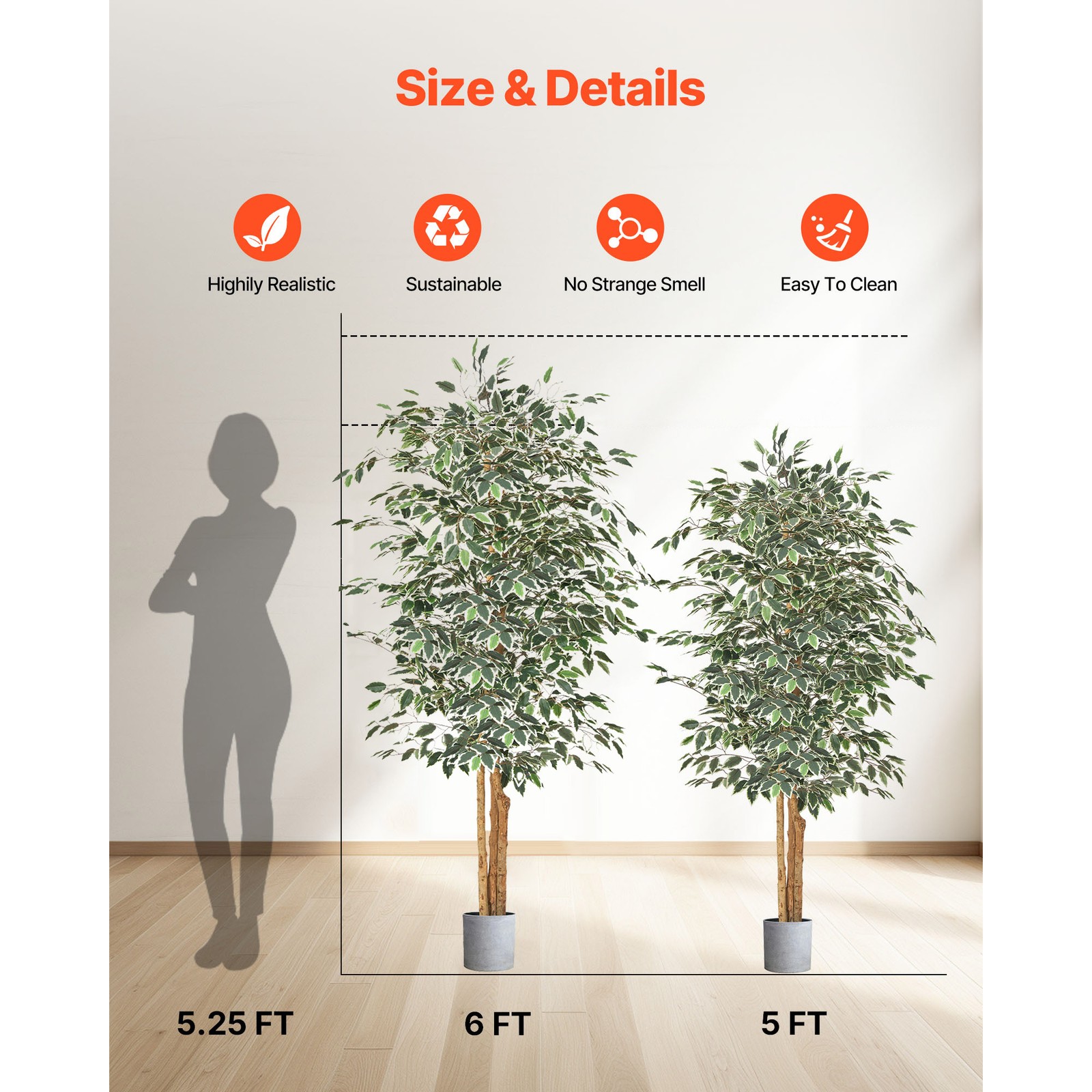 Uimoso 6FT Tall Artificial Ficus Tree with Black Pot for Indoor Decoration