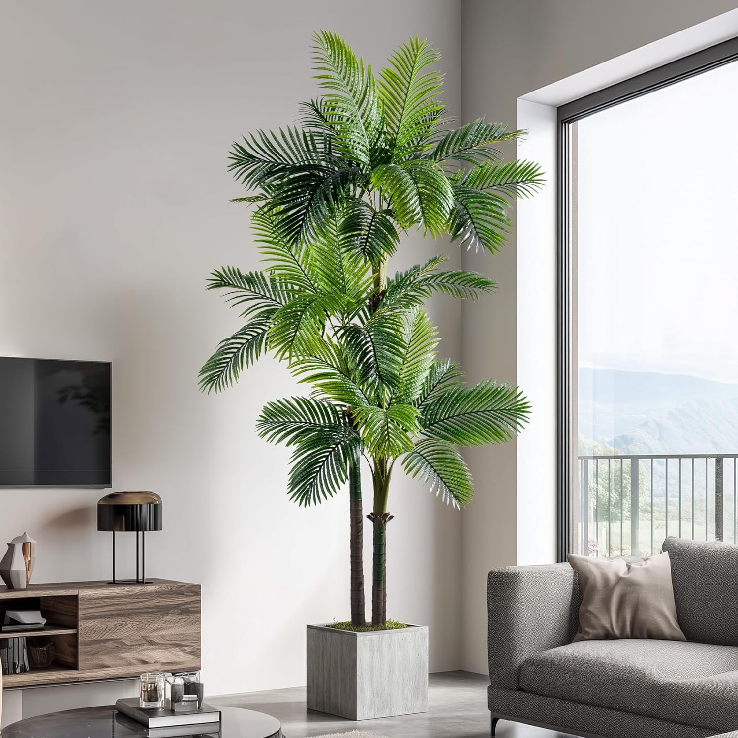9.1FT Artificial Phoenix Palm Tree Fake Plant Indoor Outdoor Large 30 Leaves