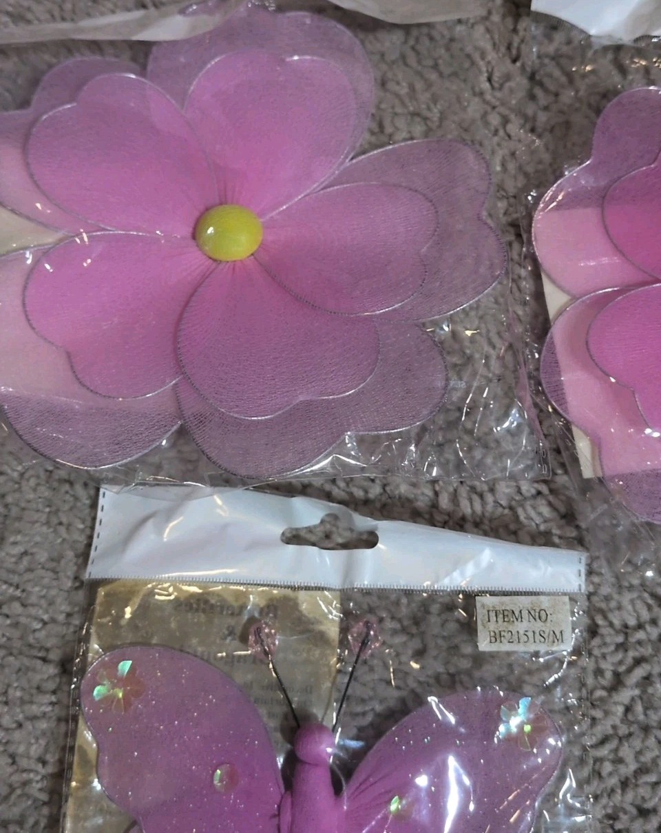 Pink Flowers & Pink Butterflies Decorative Hand Painted Nylon Piece Lot Of 5 NEW