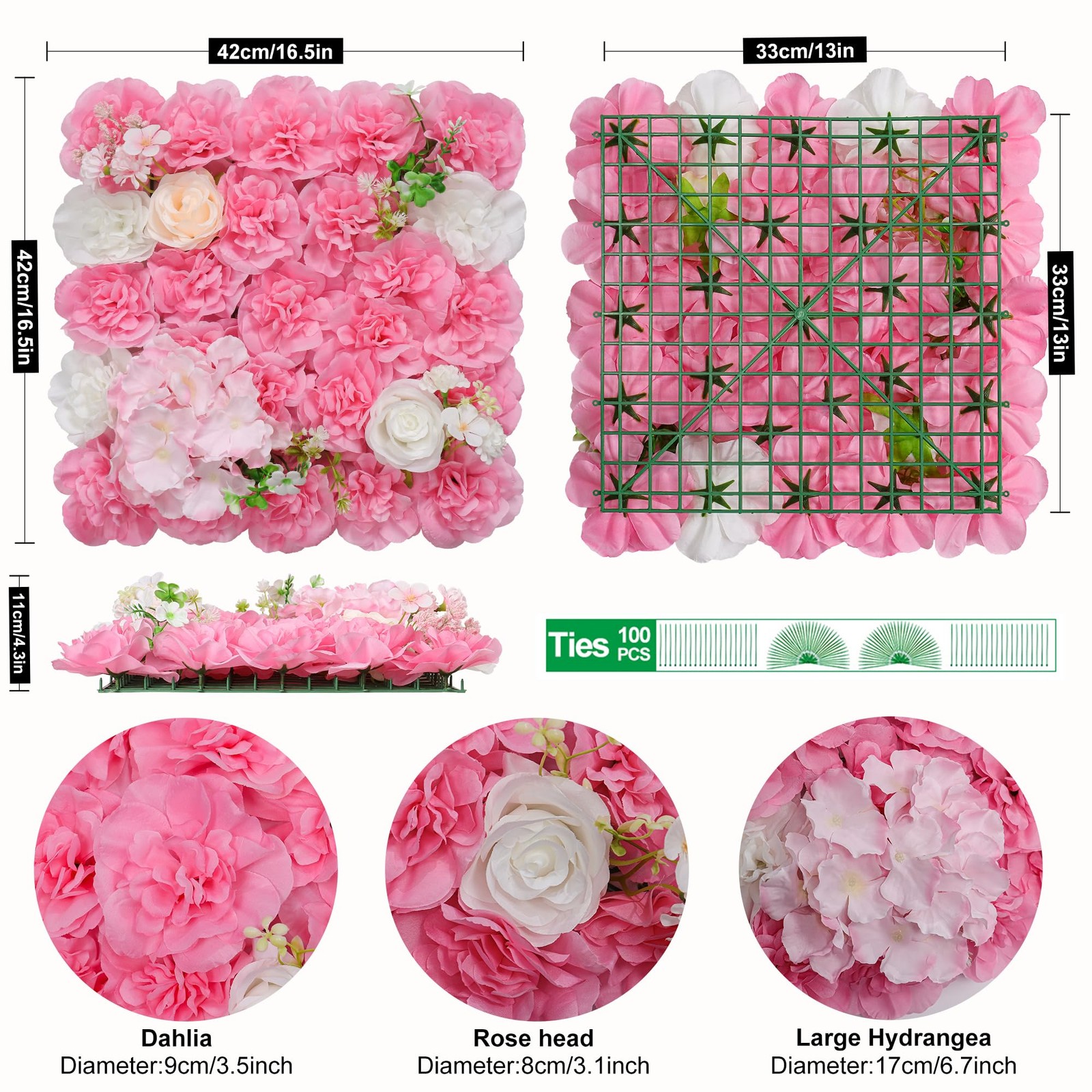 Flower Wall Backdrop 12pcs 16.5×16.5 Inch Artificial Floral Wall Panel 3D Sil…