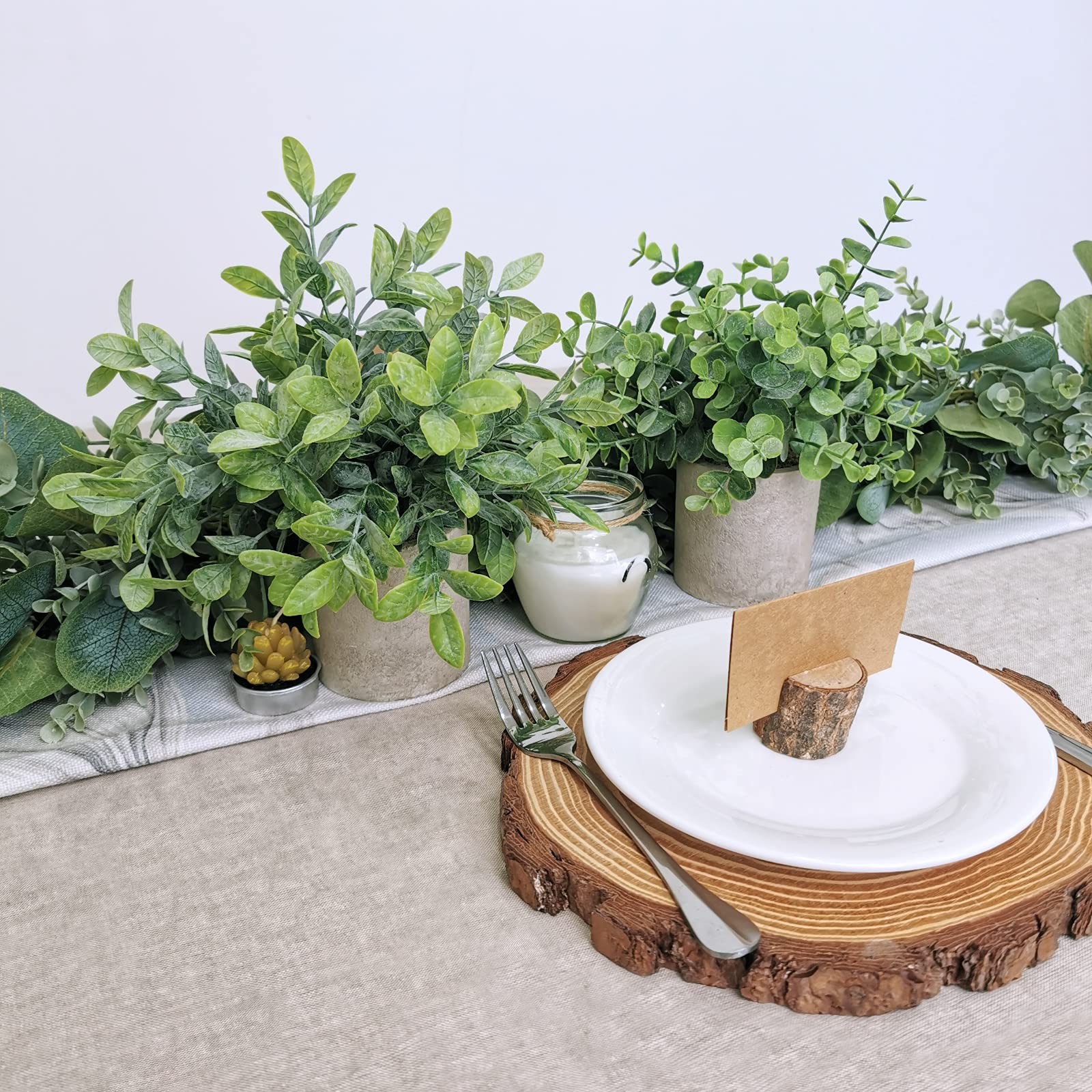 Set of 2 Faux Mini Potted Plants Artificial Eucalyptus Boxwood Plants in Pots…