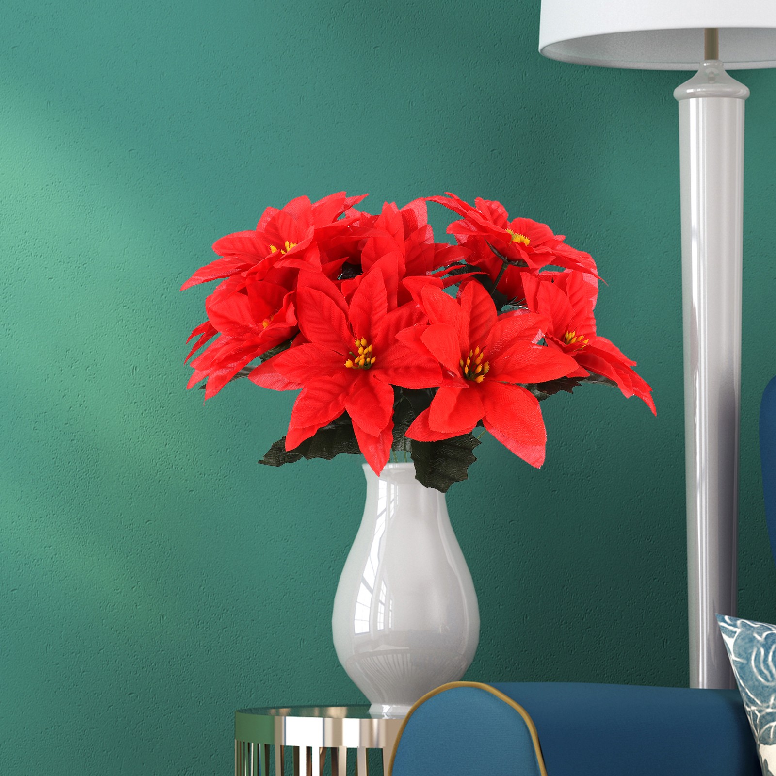 6 Branches Red Poinsettia 37cm Artificial Christmas Flower Decor