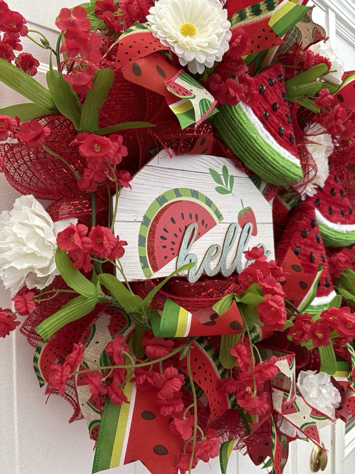 22” Watermelon Hanging Wreath. Summer/Fall. Wall/Door Decor. New. Handcrafted.￼