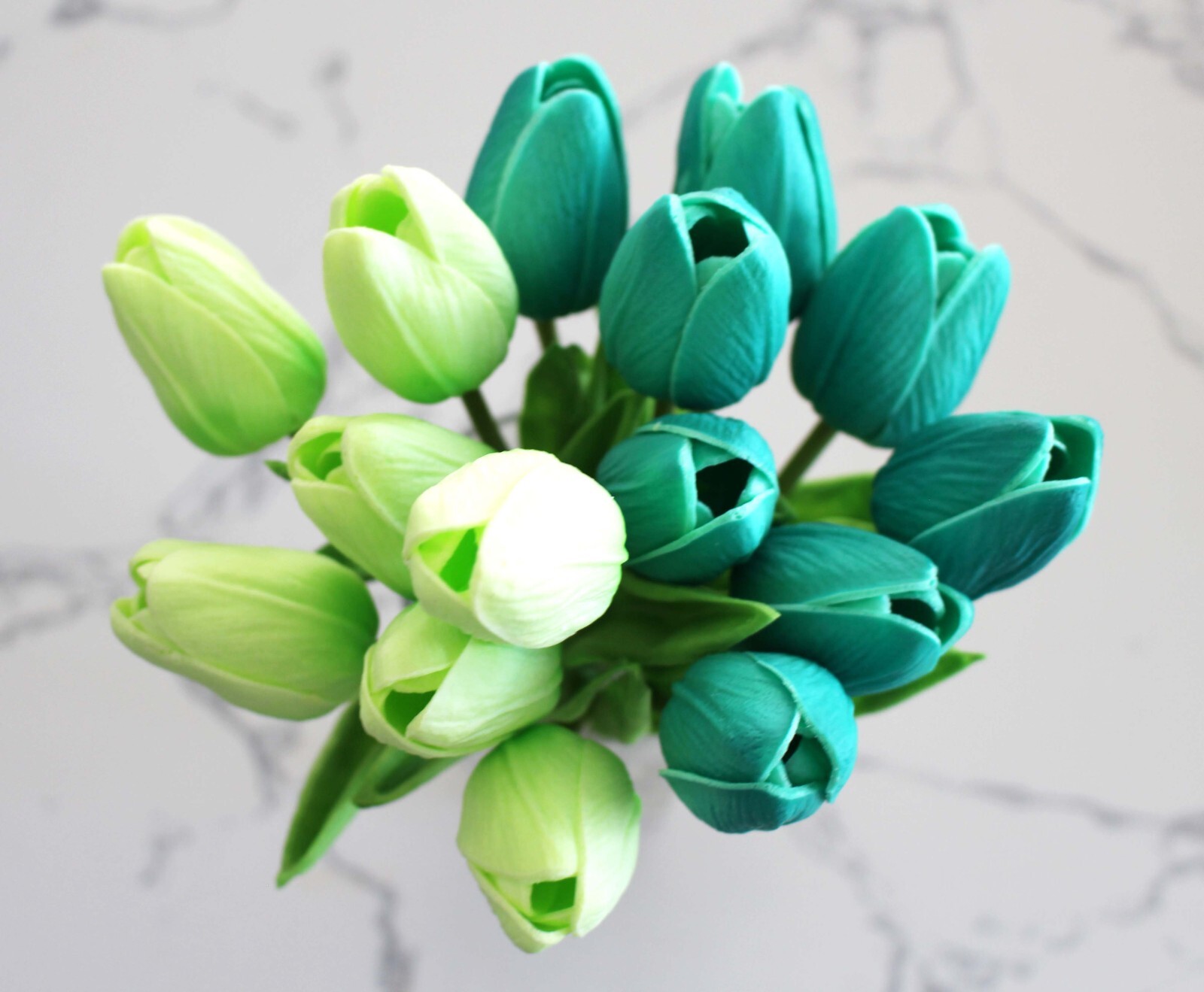 15pc Teal Apple Green Real Touch Tulip Bundle Artificial Flower Wedding DIY