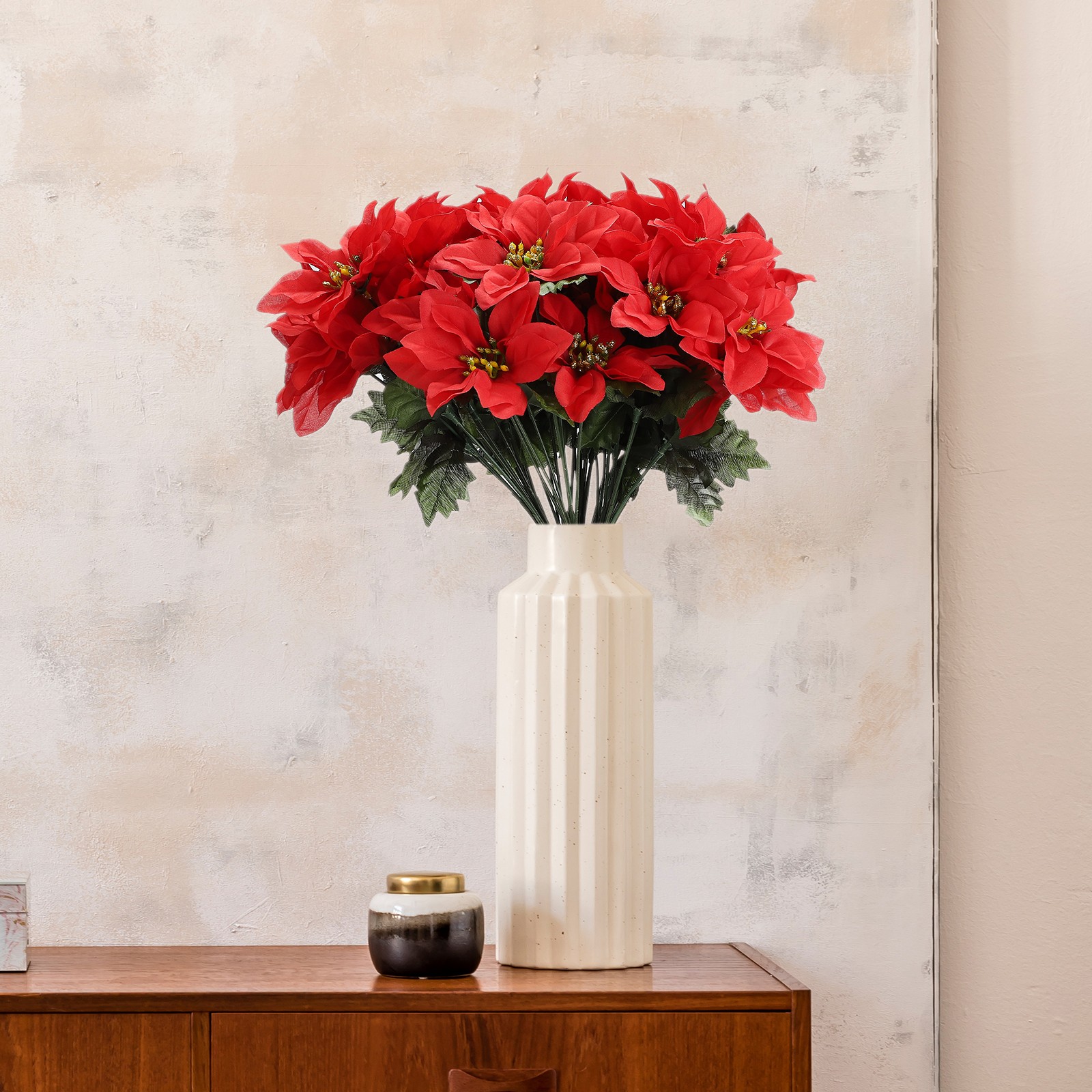6 Branches Red Poinsettia 37cm Artificial Christmas Flower Decor