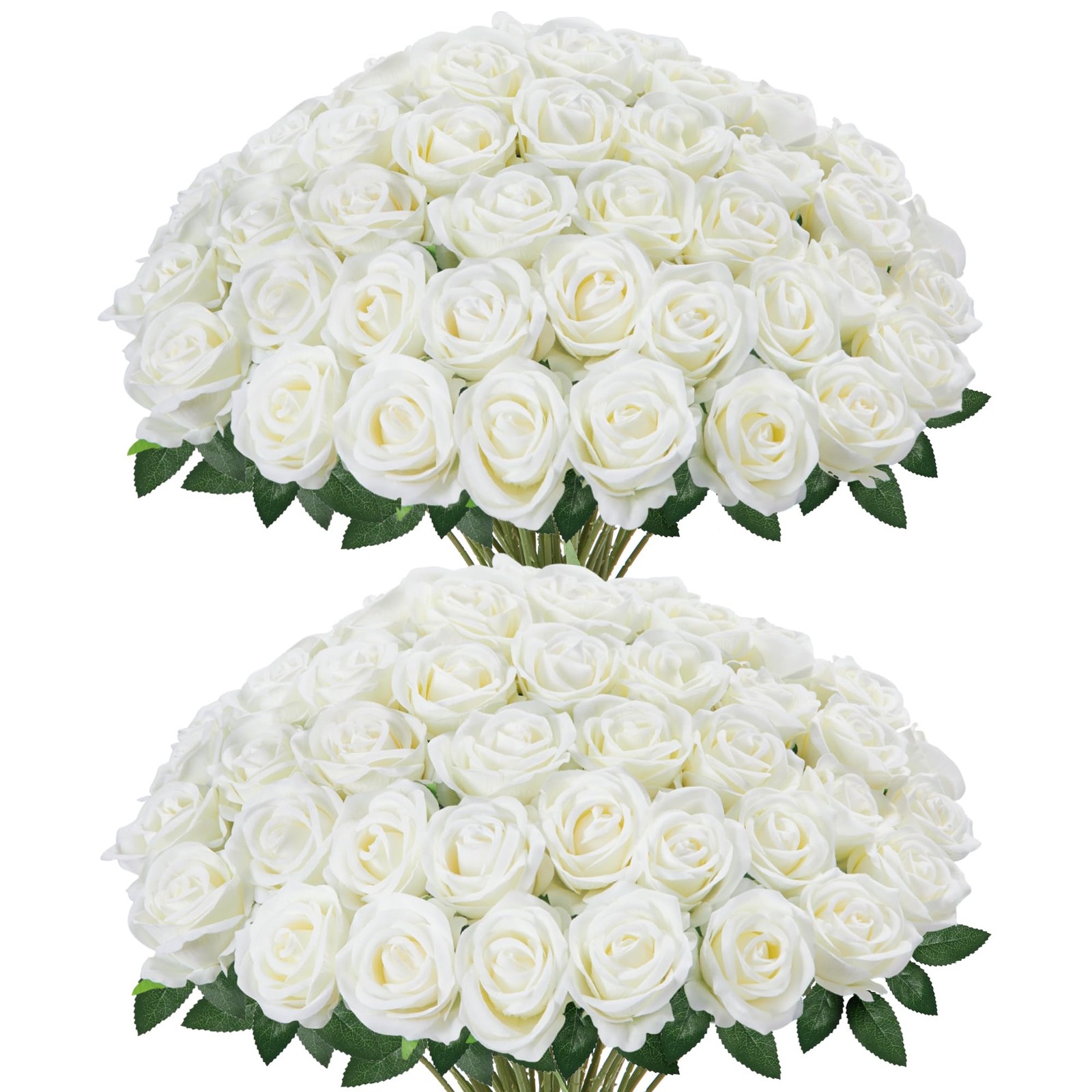 50 PCS White Roses Artificial Flowers Fake Velvet Silk Faux Rose Bridal Decor