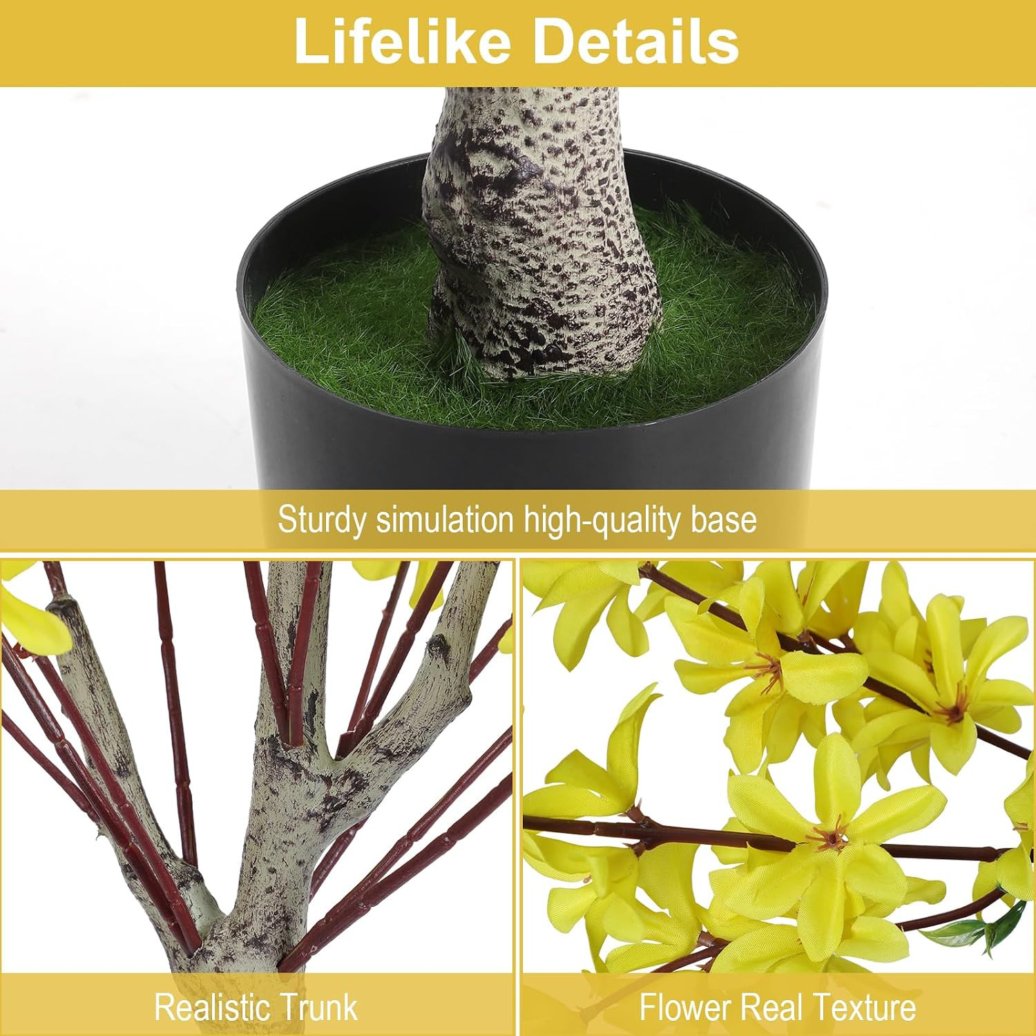 4FT Yellow Faux Forsythia Tree with Pot – Lifelike Indoor/Outdoor Decor