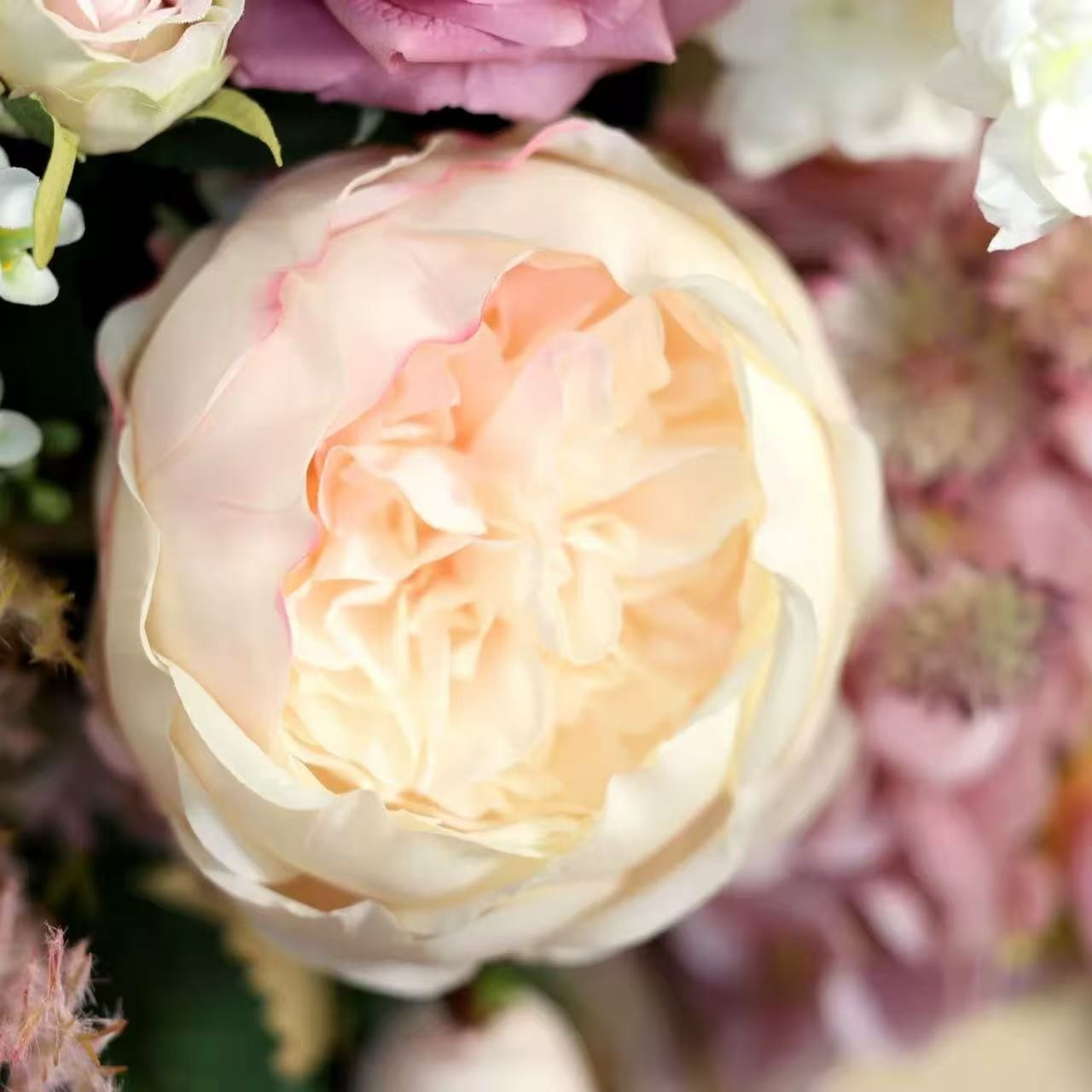 Luxury French Faux Floral Arrangement Pink Peony Rose Centerpiece with Gold Vase