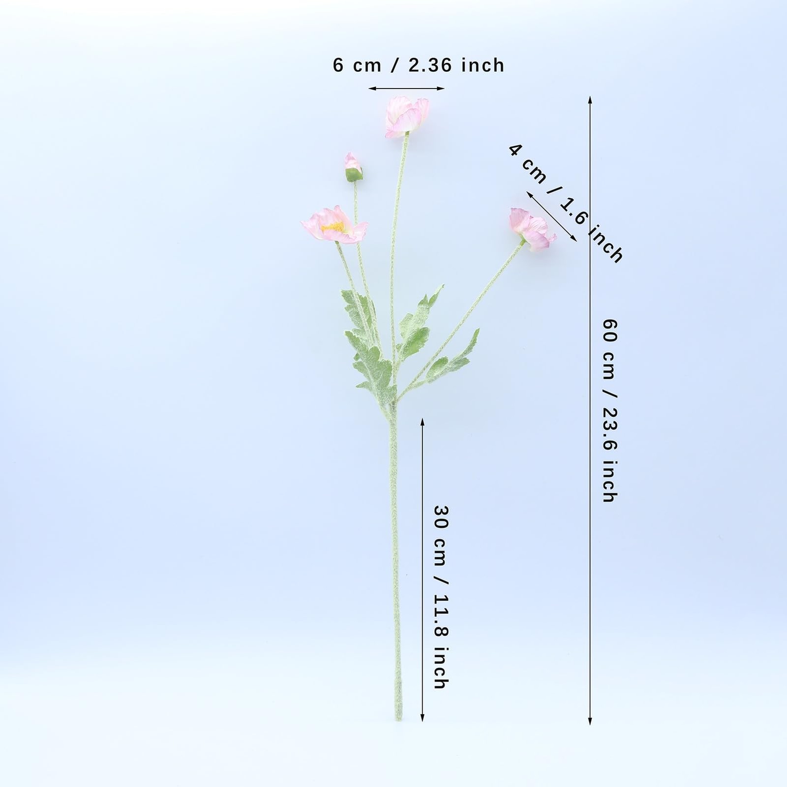 Light Pink Artificial Poppies Silk Flowers Plants Bouquets Decor 23.6 Inch