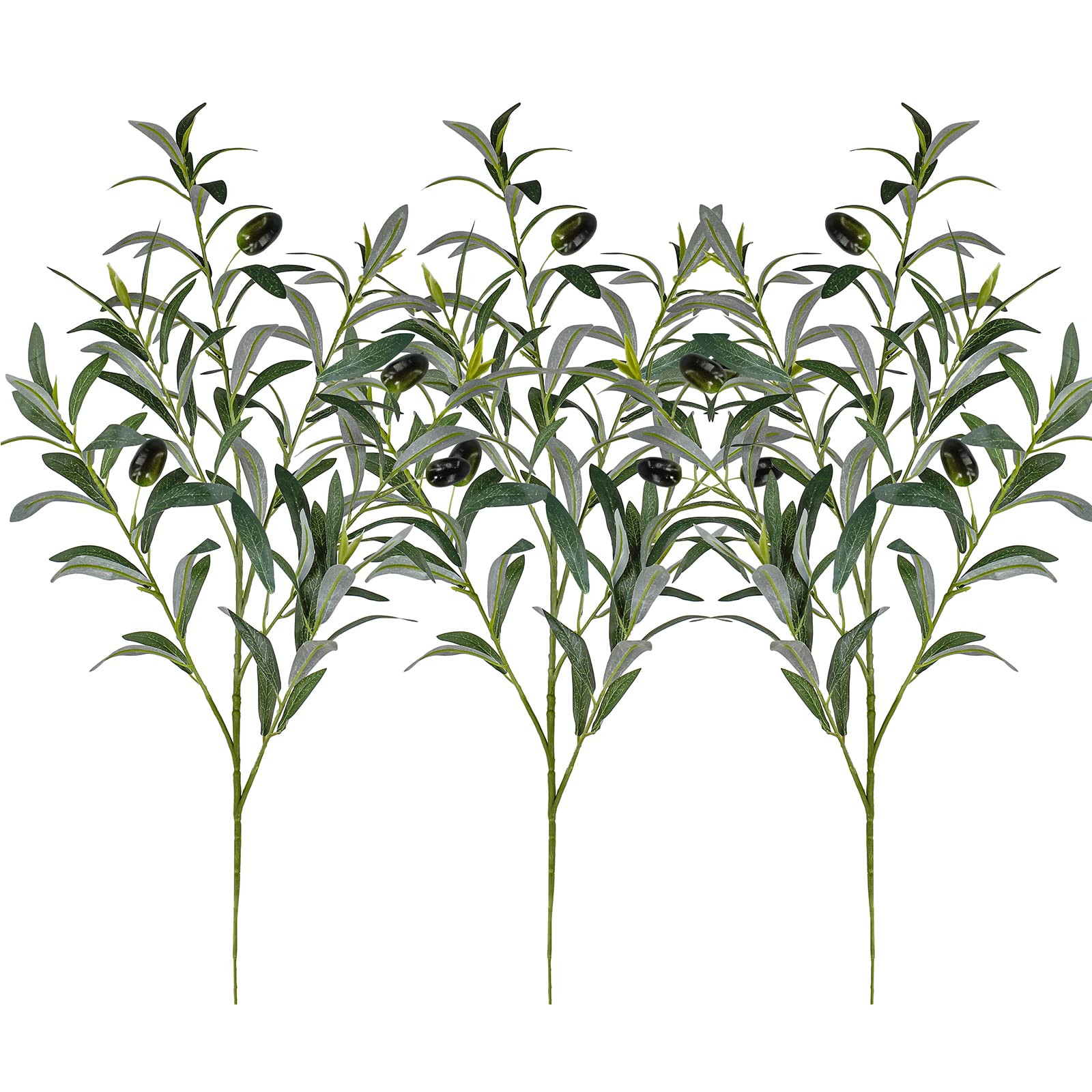 3 Pcs 23.6 Tall Artificial Olive Branches with 261 Leaves Lifelike Faux Euca