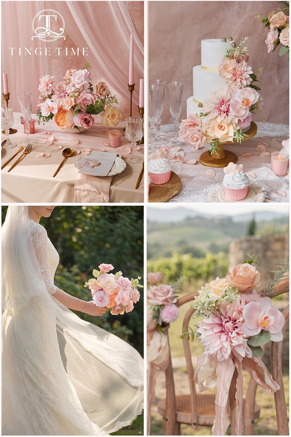 Blush Pink Artificial Rose & Peony Flowers Combo – Foam Floral Stems for DIY Wed
