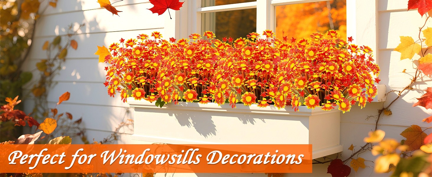 8 Bundles Artificial Mums for Outdoors Fall Flowers UV Resistant Fall Decor |