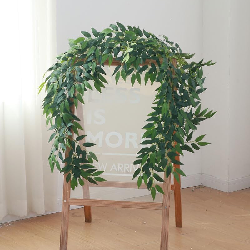 3 Strands Italian Ruscus Artificial Vines, 39″ Silk Vine Garland with Green L…