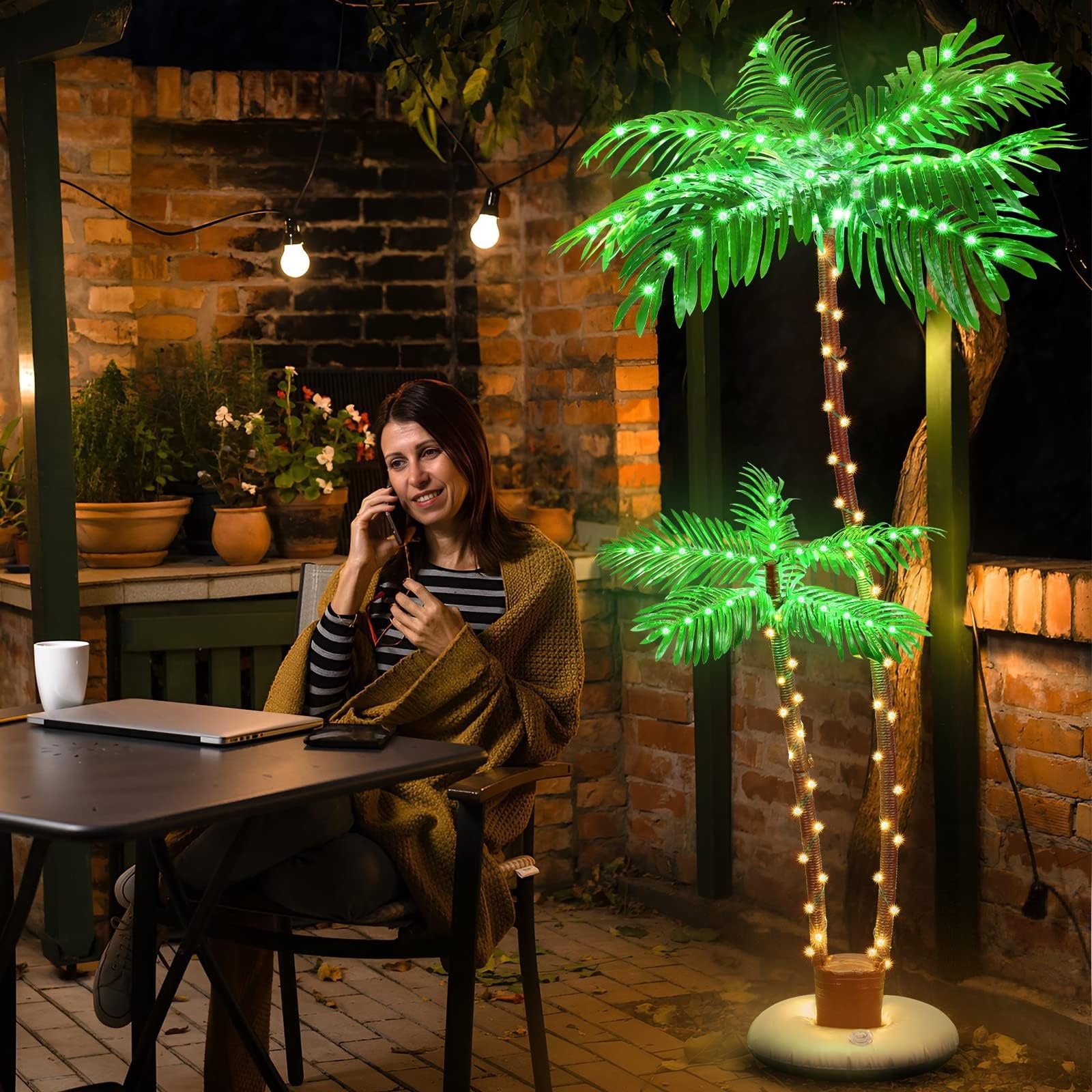 OUSHENG Solar Lighted Palm Trees for Outside Patio, Bar Pool Deck Outdoor Dec…