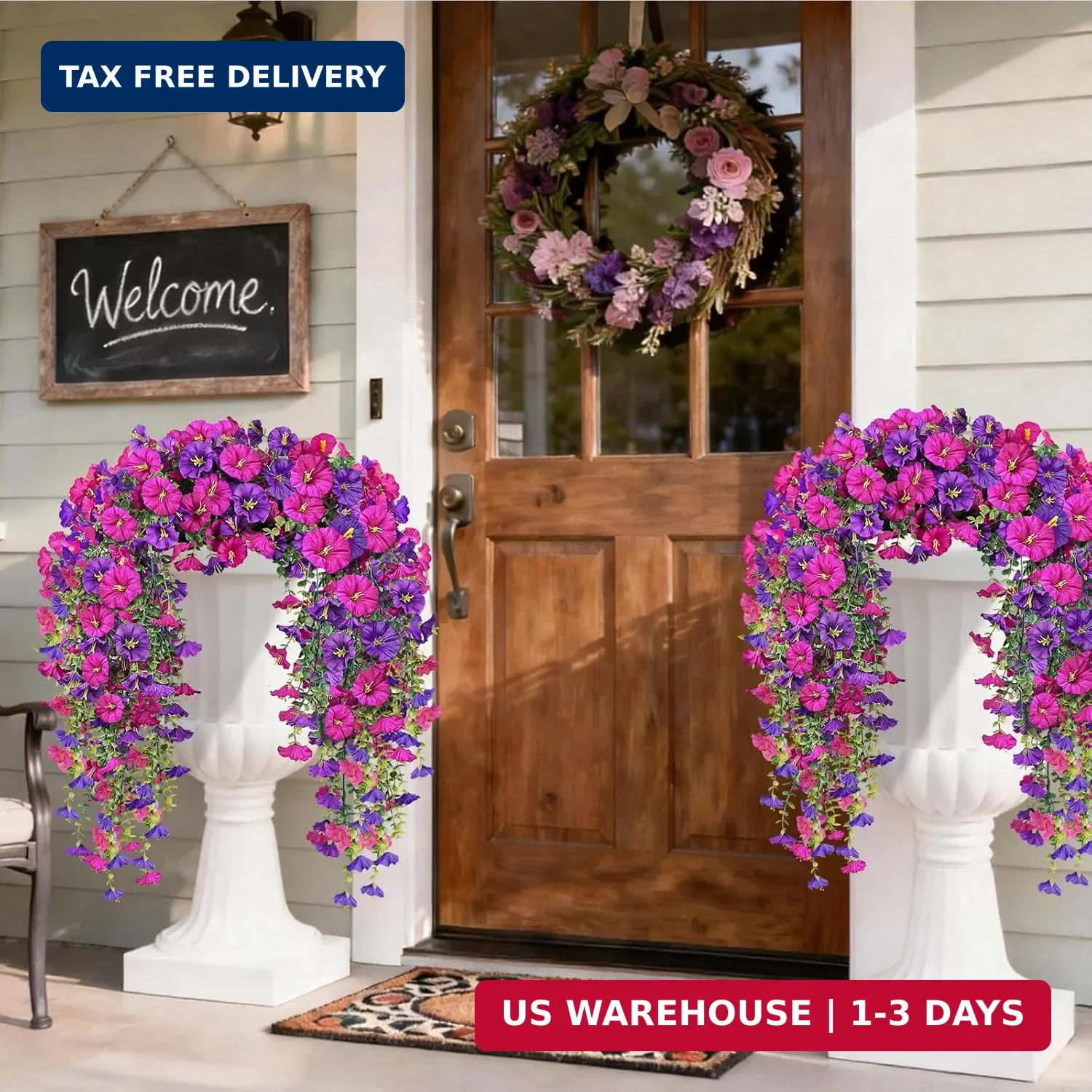 Artificial Hanging Flowers for Outdoors, 2 PCS 300 Blooms UV Resistant Morning G