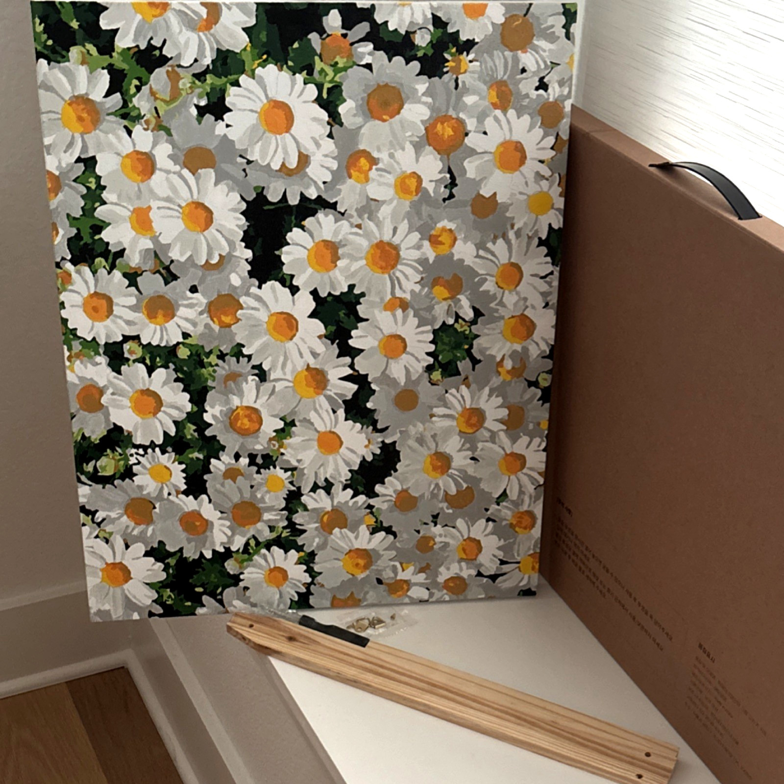 Hand Painted Daisy Canvas Art ‘Finished Paint’ by Number Floral Wall Decor