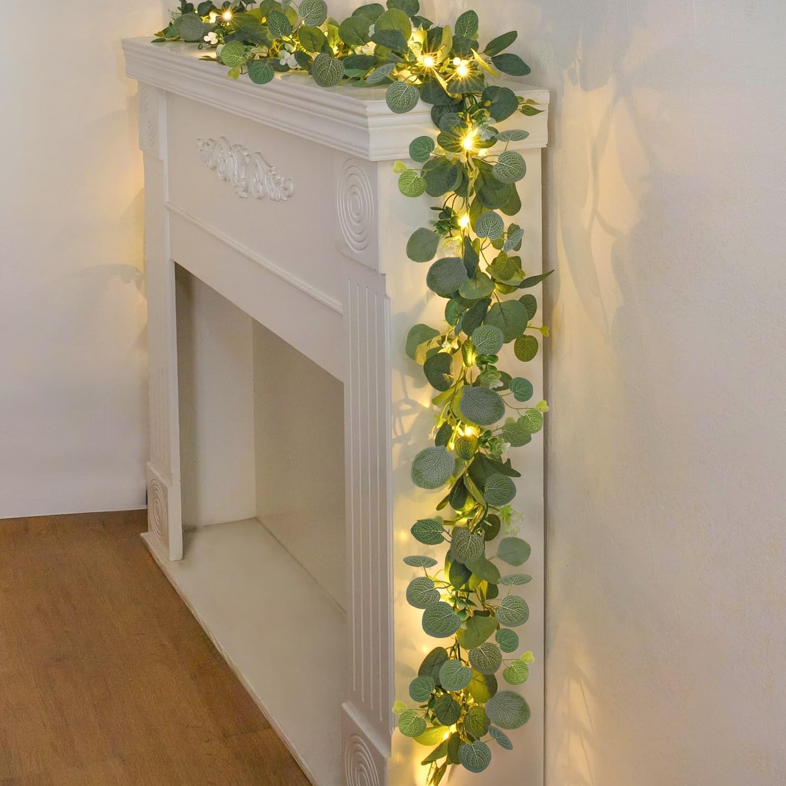 N&T NIETING 6 Pack Artificial Eucalyptus Garland with Lights, 6FT Artificial …