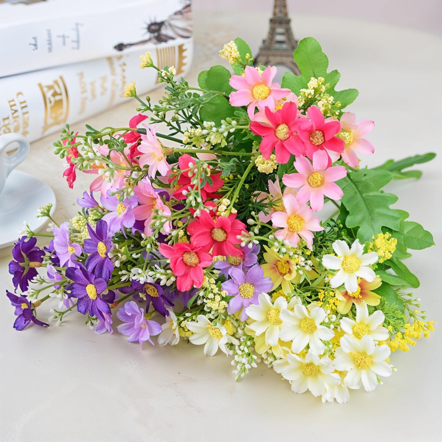 Artificial Daisy Flowers Assorted Colors Bunches of 8